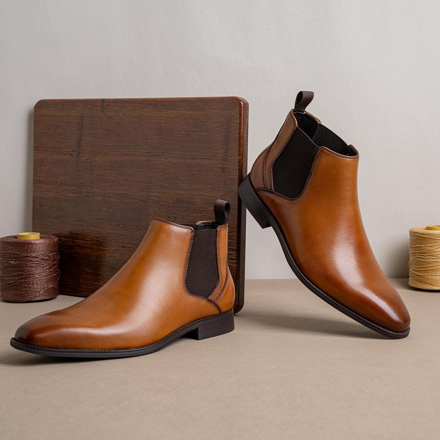 Jousen Men's Chelsea Boots Polished Premium Leather Ankle Dress Boots Classic Retro Slip On Boots for Men - Image 8