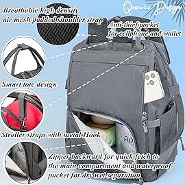 QWREOIA Diaper Bag Backpack for Dad and Mom with USB Charging Port Stroller Straps and Insulated Pocket,army military Travel Nappy Backpack (Dark Grey)