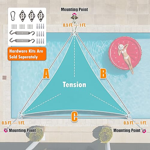 Miniatura 5 de ShadeMart Toldo parasol triangular recto turquesa smTAPRT20, pantalla de tela permeable al agua y bloqueo UV, resistente al aire libre