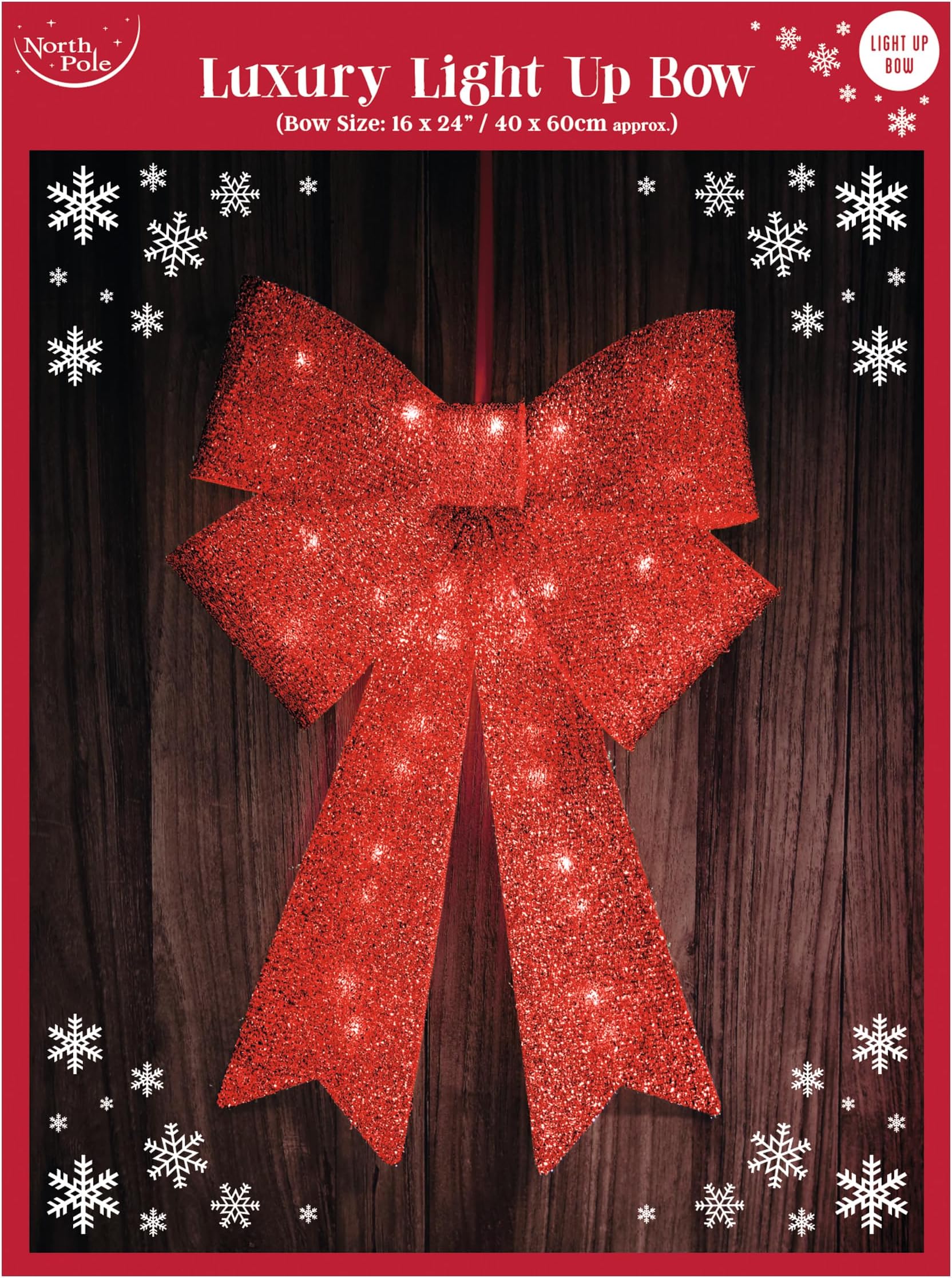 Eurowrap Large Red Light Up Christmas Bow Decoration Indoor LED Door
