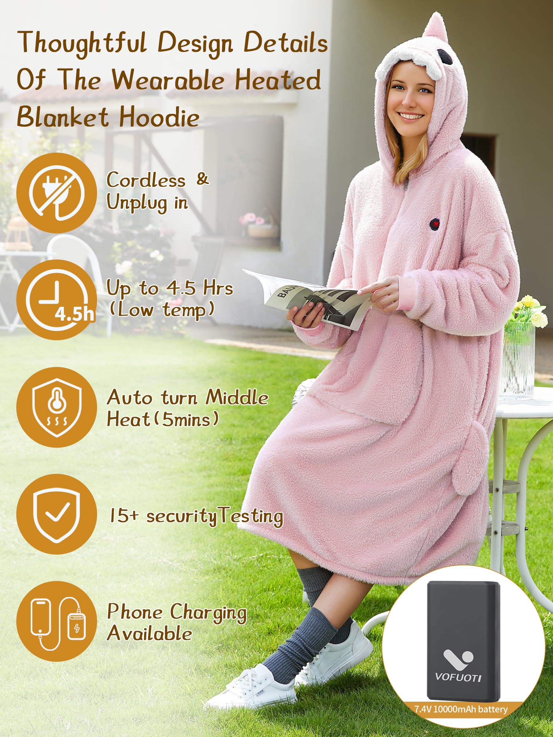 Beheizte Hoodie Decke mit Ärmeln,Heizdecke mit Ärmeln Kabellos mit Akku,10000mAh,Geschenk für Frauen,Tragbare Decke zum Anziehen Erwachsene Kuscheldecke,Weihnachtsgeschenke für Freundin Mütter75*110cm