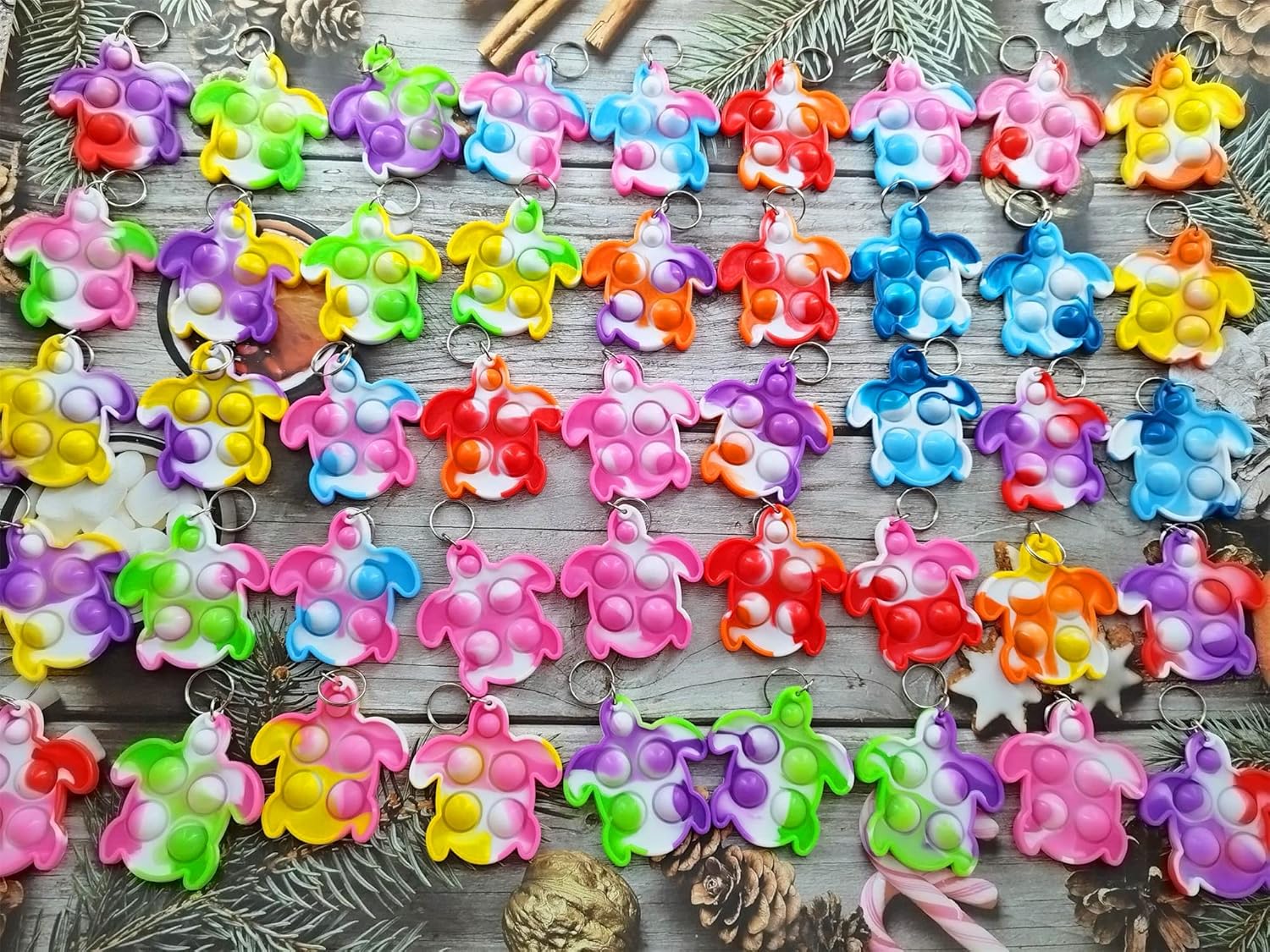 50 Packs Bulk Turtle Backpack Mini pop Fidget Keychain ，Sea Animal Supplies,birthday Party Favors,Summer Students Bubble Prize for boy and Little Girl,Kids gifts