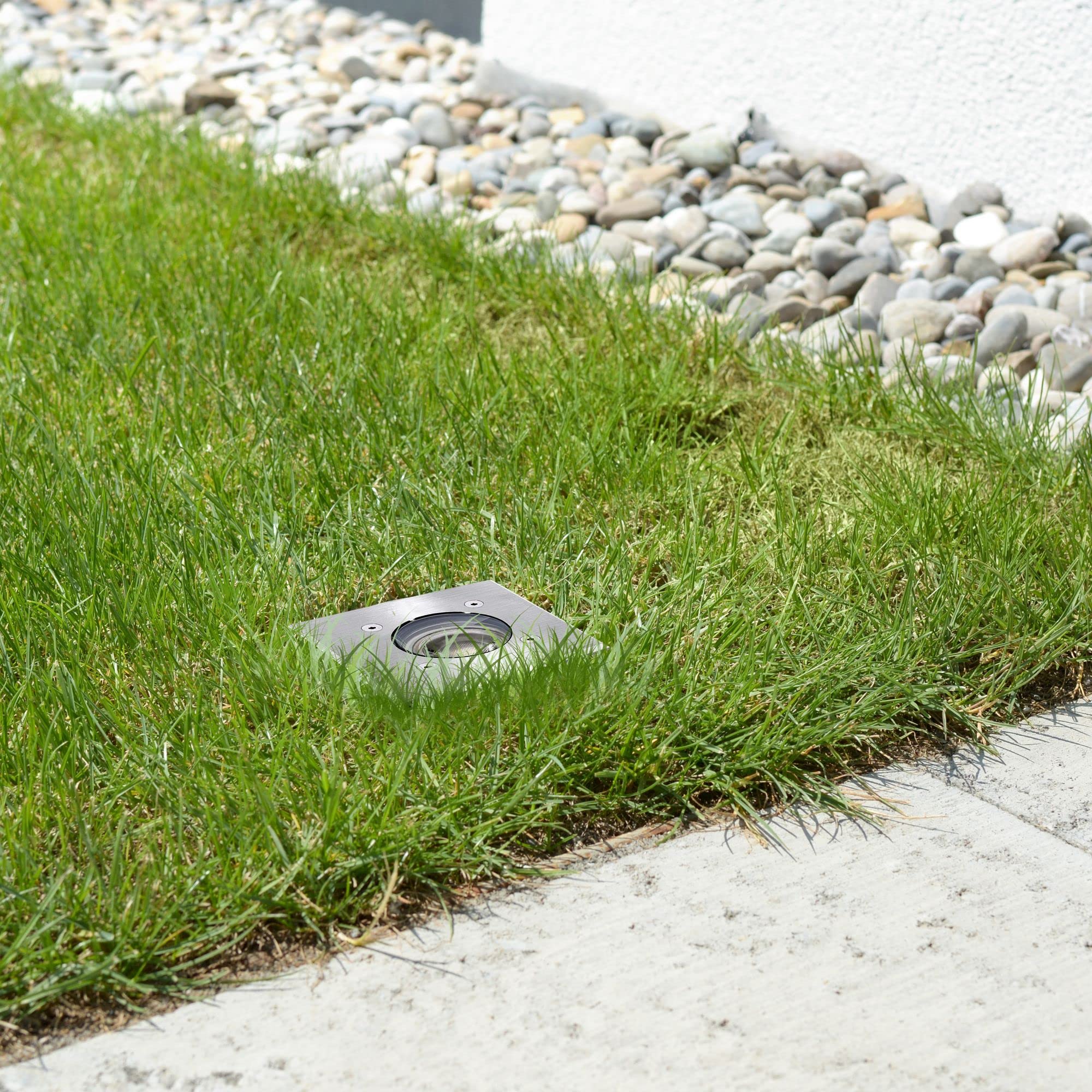 linovum BOQU 4 Stück Bodeneinbaustrahler eckig IP67 GU10 ohne Leuchtmittel | Befahrbare Bodenstrahler eckig silber, Fassung für GU10 Lampen mit Kabelanschluss - für Wege, Einfahrt, Garten, Terrasse