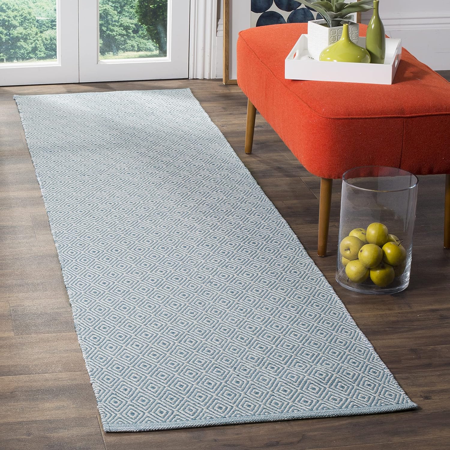 SAFAVIEH Montauk Collection Runner Rug - 2'3" x 6', Ivory & Light Blue, Handmade Flat Weave Cotton, Ideal for High Traffic Areas in Living Room, Bedroom (MTK515D)