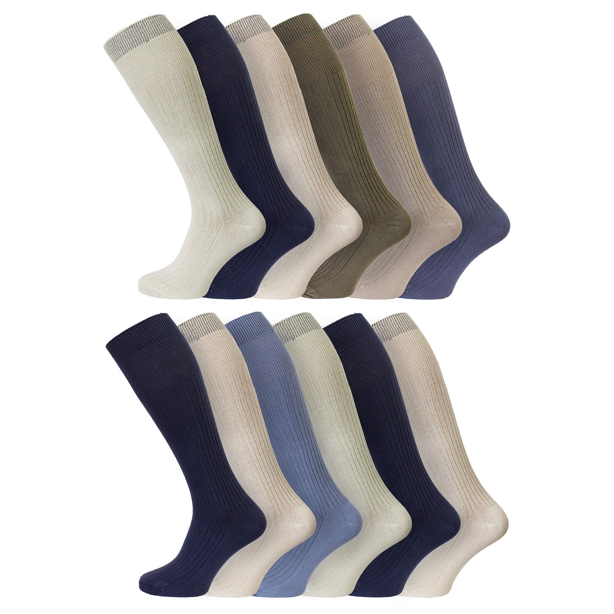 Mens 100% Soft Cotton Extra Long Knee High Socks 6-11 Uk, 39-45 Black/White/B/N/G/Assorted