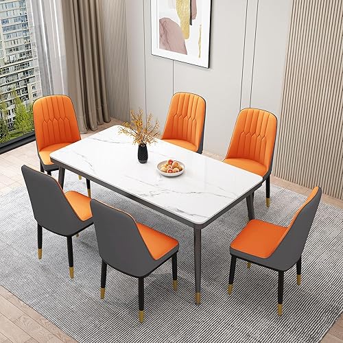 Miniatura 5 de Piel sintética, sala de estar, cocina, comedor sin reposabrazos, moderna y minimalista cafetería silla de recepción con patas de metal, juego de 2,