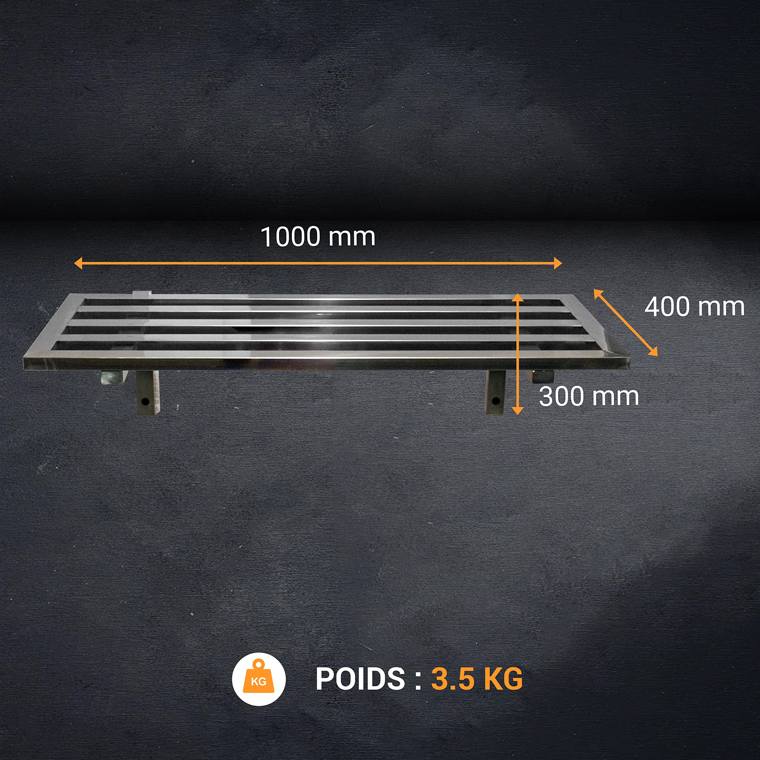 L2G - Etagère Murale Tubulaire - Construction INOX - sans Dosseret - Plateau + Consoles en Tubes Carrés 25 x 25 mm - L.1000 mm x l.400 mm - Hauteur Totale 250 mm