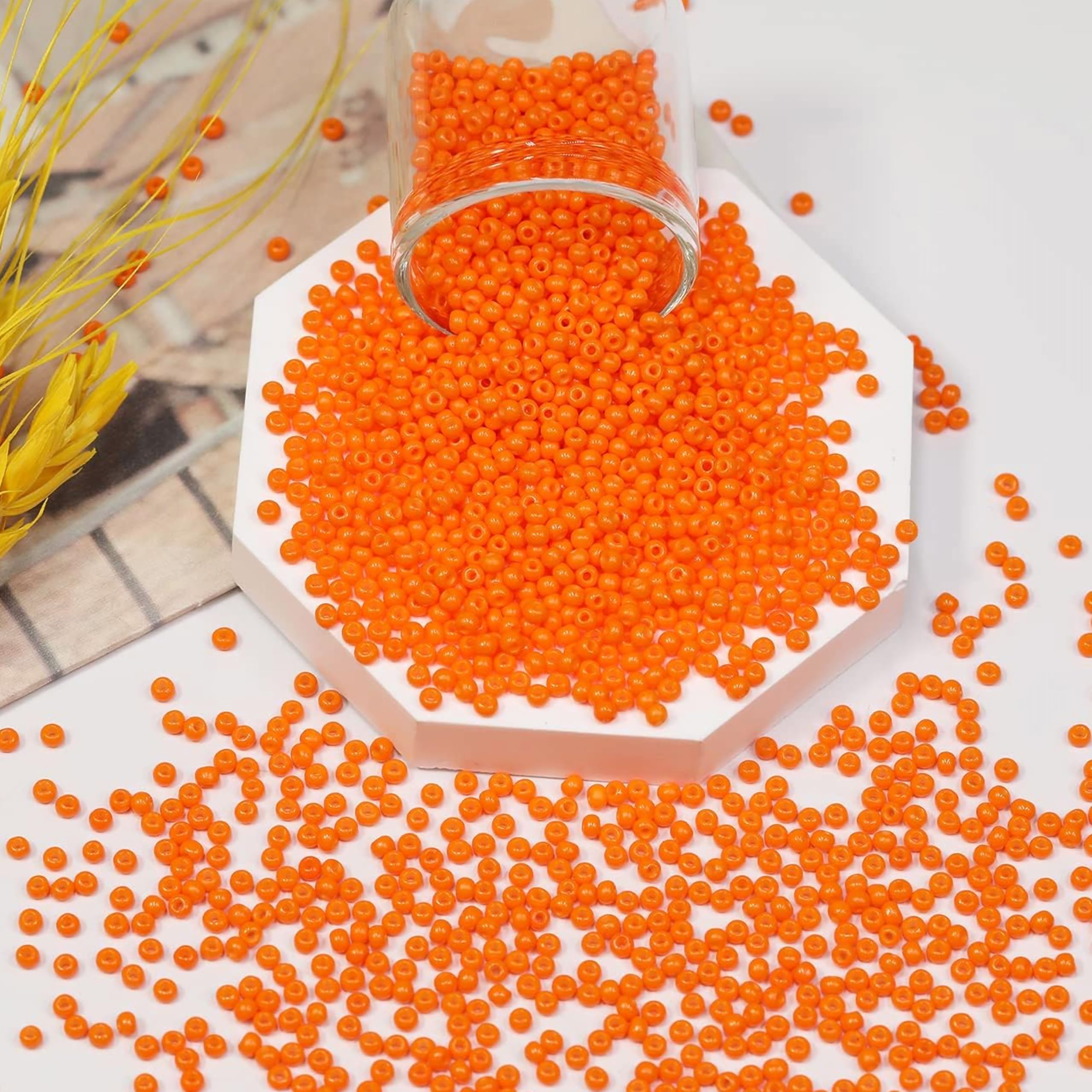 INDIKONB Seed Beads Opaque Coloured Small Glass Beads 11/0 2mm | Tiny Beads for Vibrant Crafting | Perfect for Jewelry Making, DIY Projects, and Beading (Orange) 1