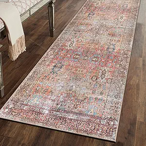 Rugshop Multi Transitional Distressed Runner Rug — Machine Washable & Non‑Slip, 2'6"x10' for Hallway, Entryway and Kitchen