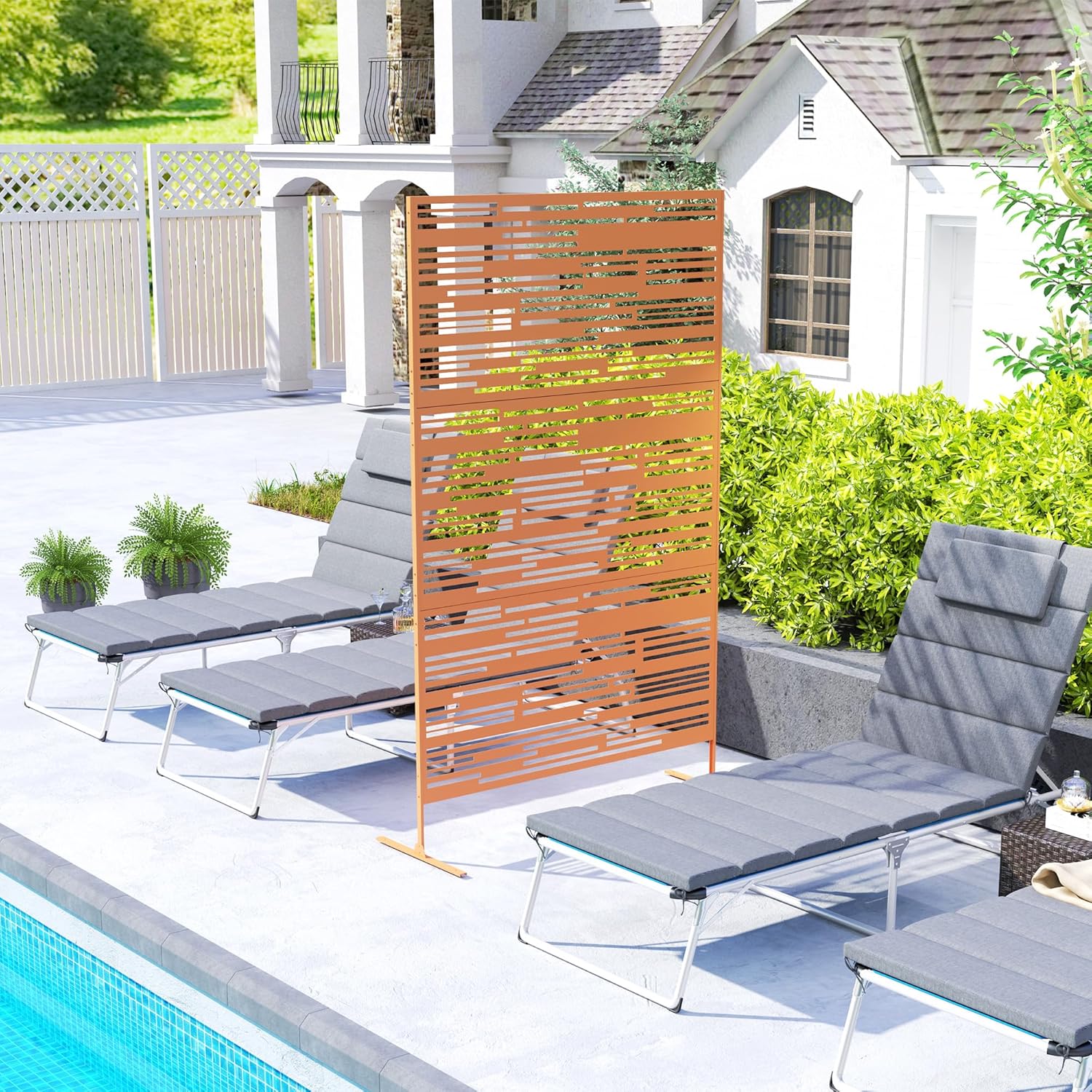 Outsunny privacy screen used as a trellis for climbing plants in a garden