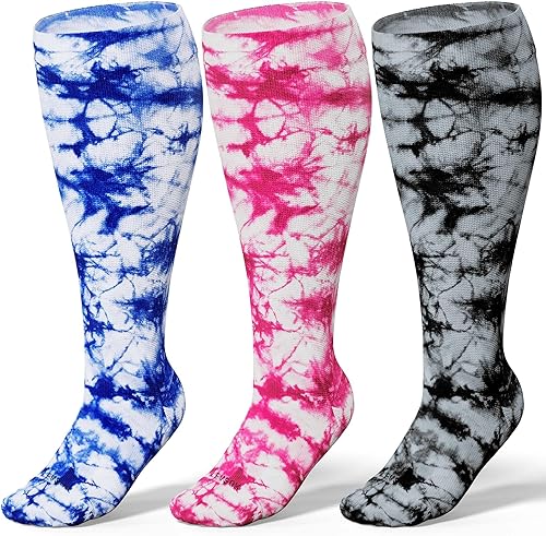 LEVSOX Calcetines de compresión de talla grande, calcetines de soporte de pantorrilla ancha para mujeres y hombres, 15-20 mmHg hasta la rodilla,