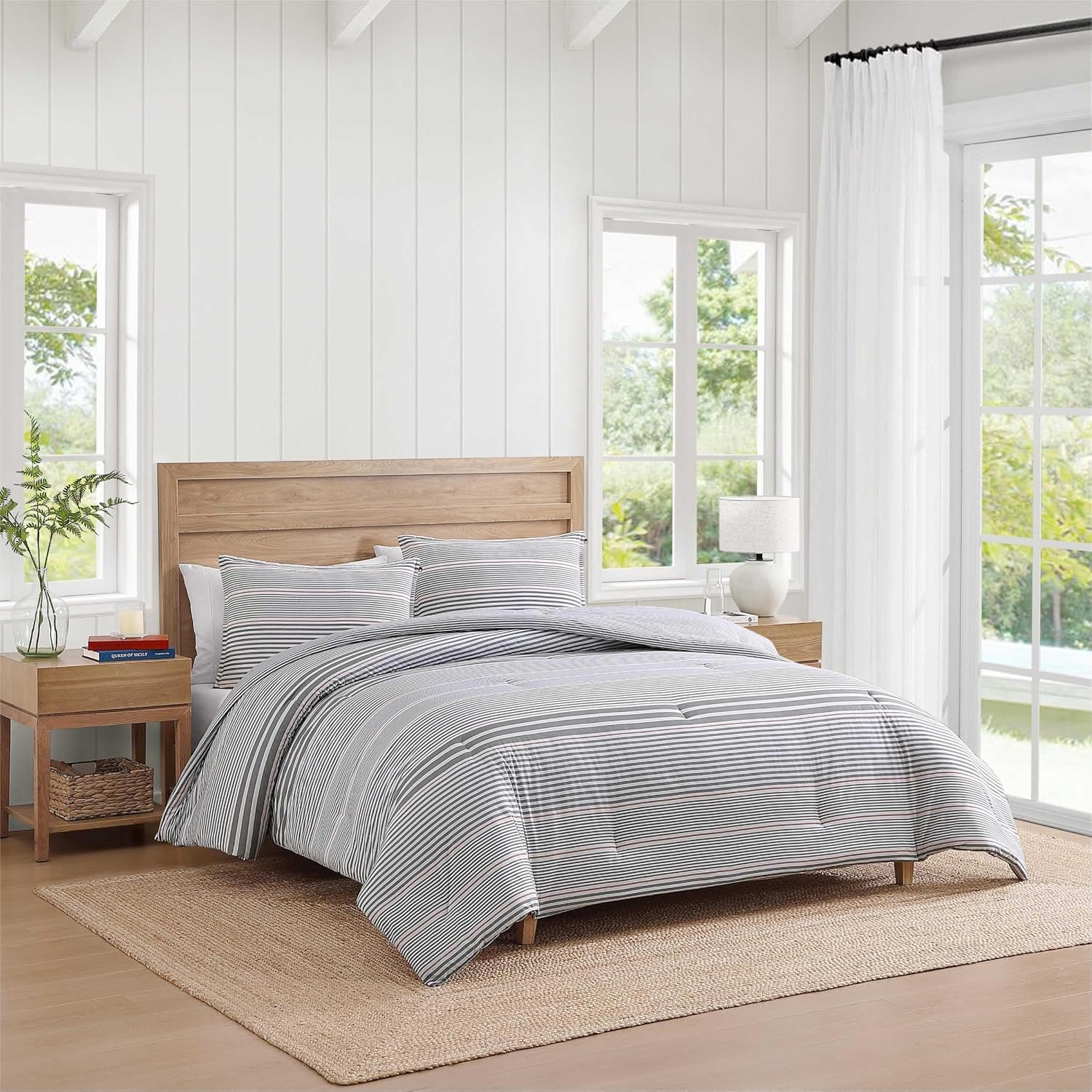 Tommy Hilfiger - Twin/Twin XL Comforter Set, Cotton Textured Bedding with Matching Sham, Medium Weight Bed Set, Oeko-TEX Certified (Danbury Stripe Blue) Twin XL Danbury Stripe Blue