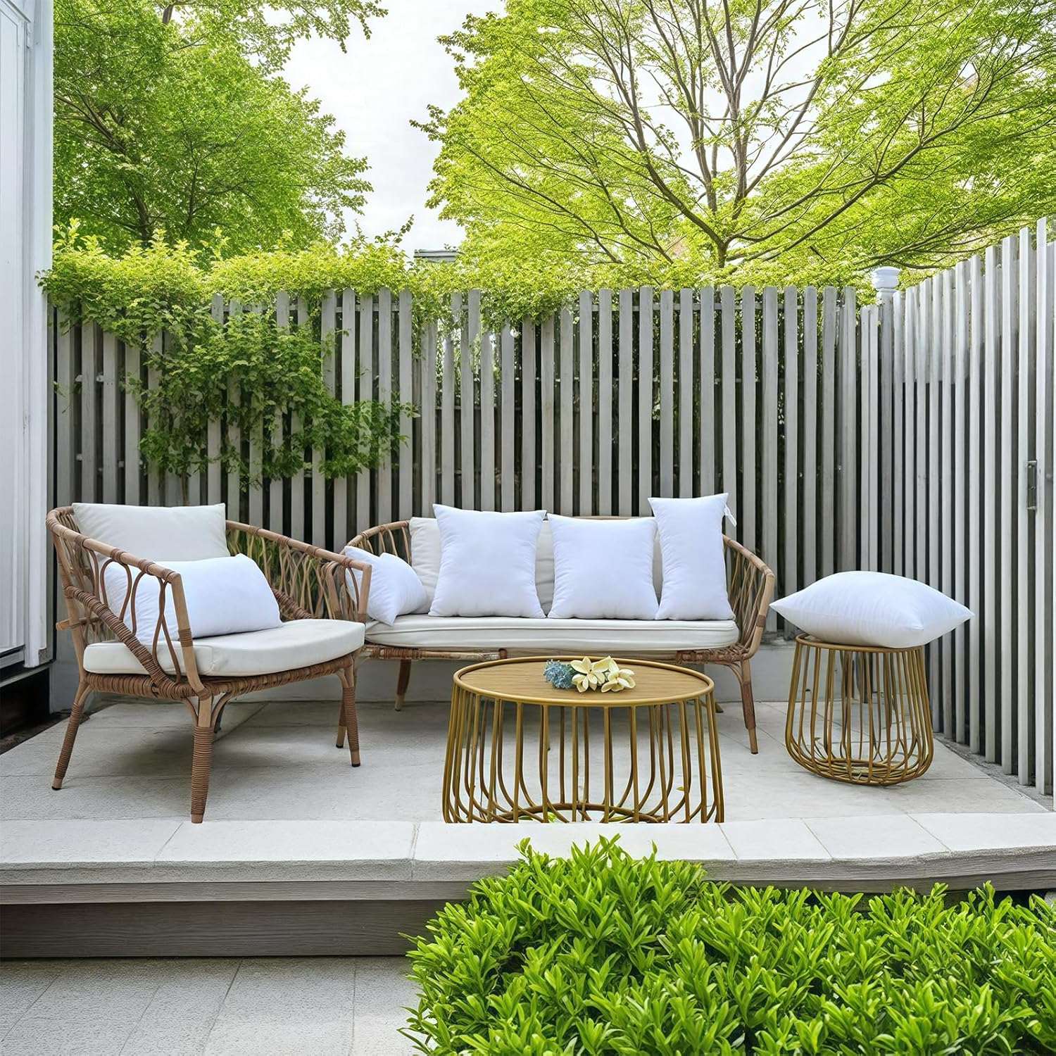 4 Pack 16x16 inch Outdoor Square Pillow Inserts - Waterproof Cushion Stuffers for Patio Furniture, Sofa, Couch, Balcony & Garden - Premium Replacement Cushion Pads (White)