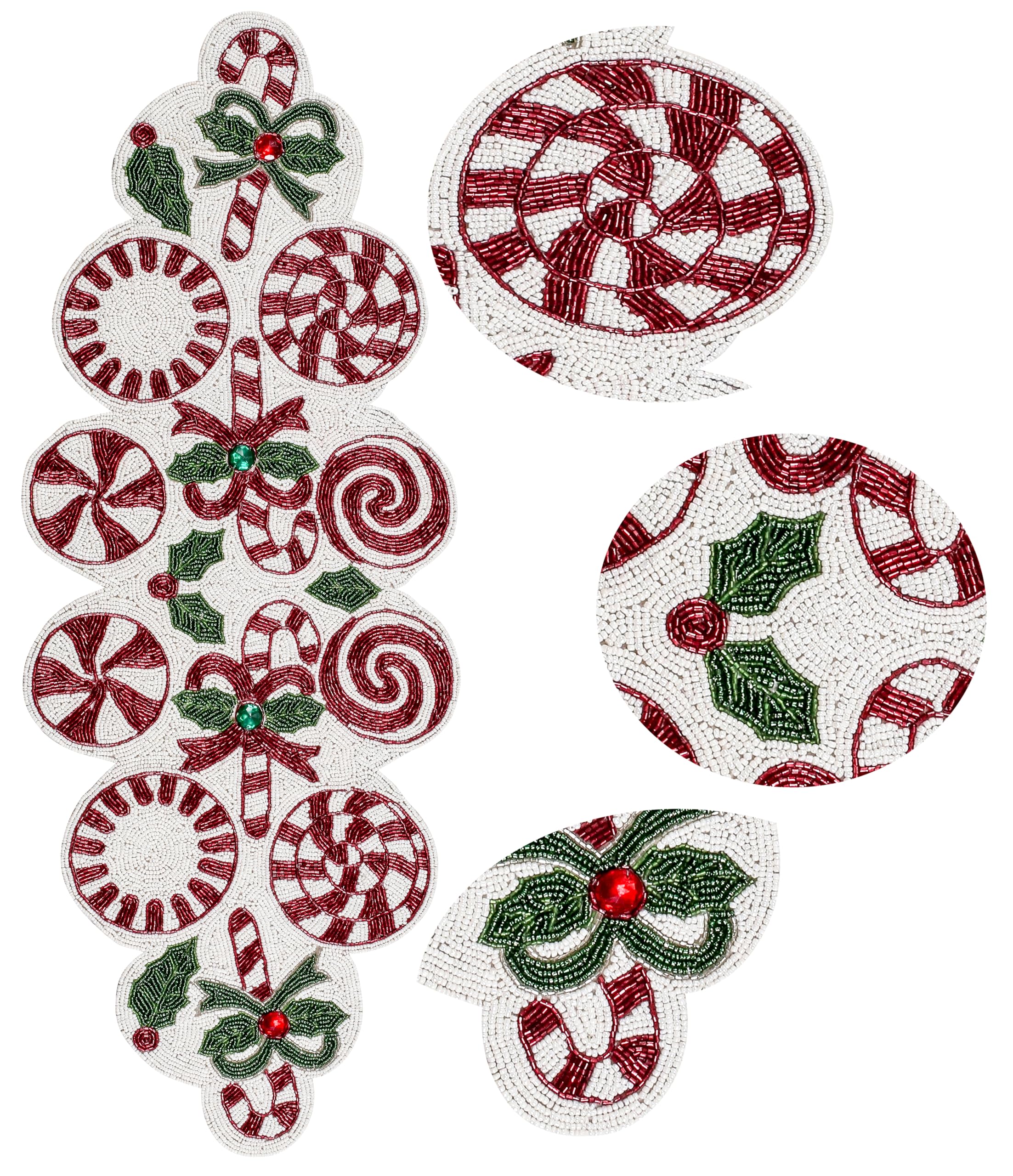 Alpha Living Home Christmas Table Runners 36 Inches, Candy Beaded Table Runner, Table Mats for Kitchen Table - Home Decor Mat for Thanksgiving, Wedding, Party Decoration - Red/Green/White