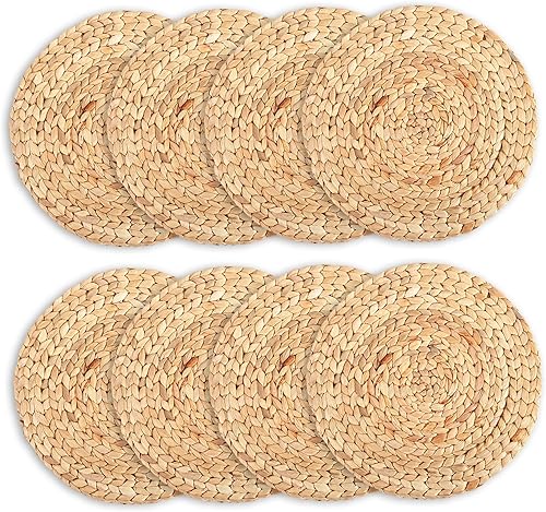 Miniatura 1 de Wicker Placemats, Rattan Placemats, 8Pcs Woven, 13 Inch Farmhouse Round Water Hyacinth Braided for Dining Table, Home, Wedding