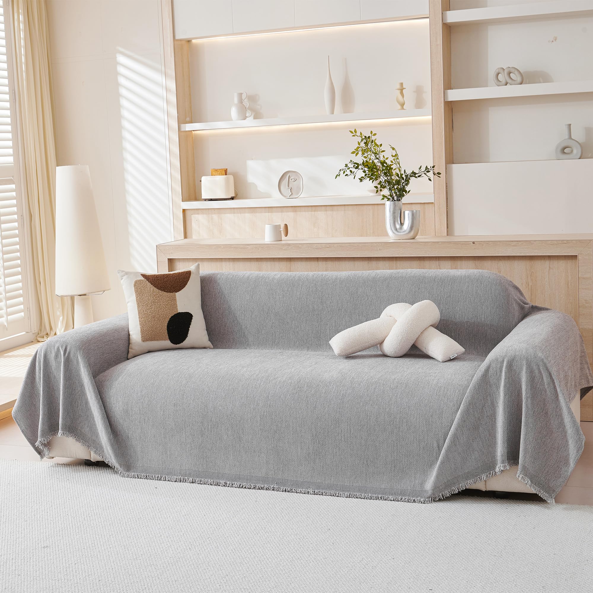 Couverture chenille naturelle extra large 220x340 pour lit et chaise