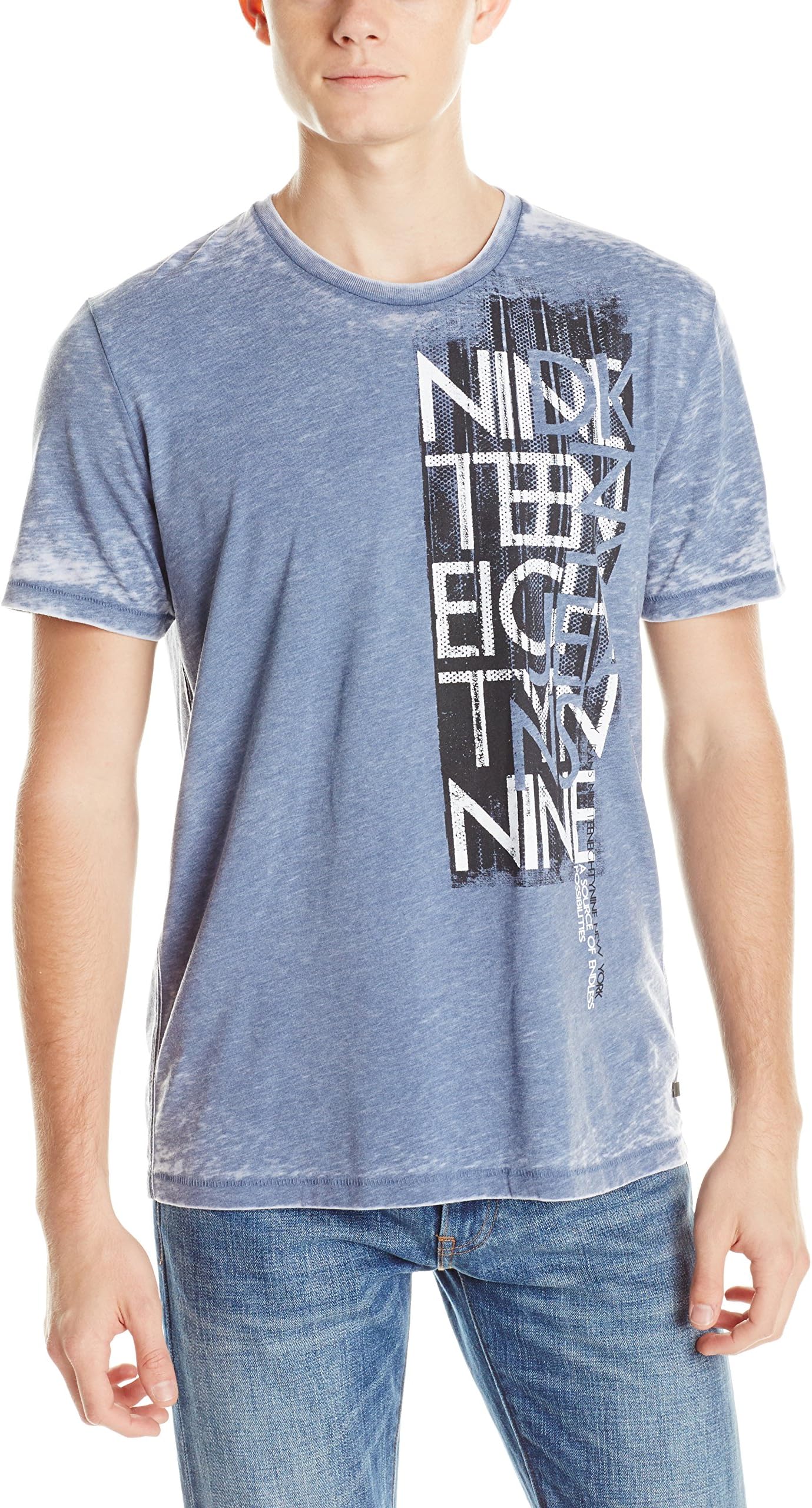 DKNY Jeans Men's Short Sleeve Sideways Burnout Premium Crew Neck Tee