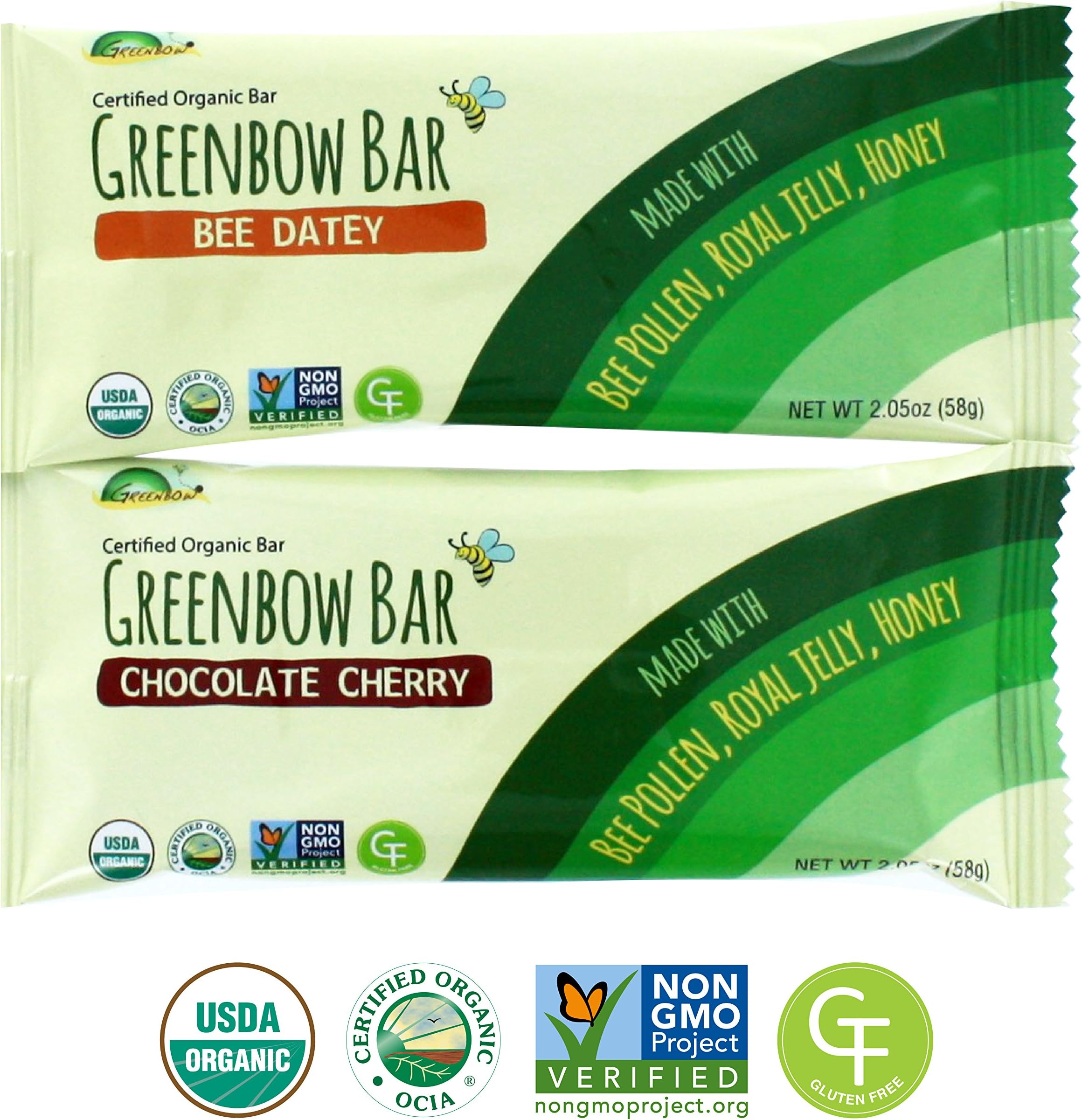 GREENBOW Certified Organic and Non-GMO Energy Bar, Made with Bee Pollen, Royal Jelly, and Honey (Mix & Match (Bee Datey & Chocolate Cherry), 12)