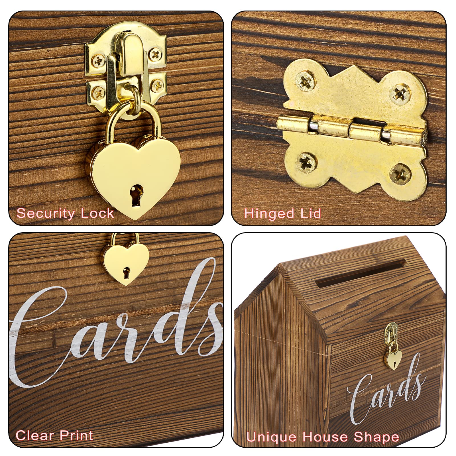 SUMNACON Vintage 25CM Holz Kartenbox mit Deckel Liebeschloss Hochzeit Kartenbox-Box für Jubiläum Weichnachten Hochzeit Geburtstag Baby-Shower Party Geschenkkarten Briefbox(Weiss,Braun)