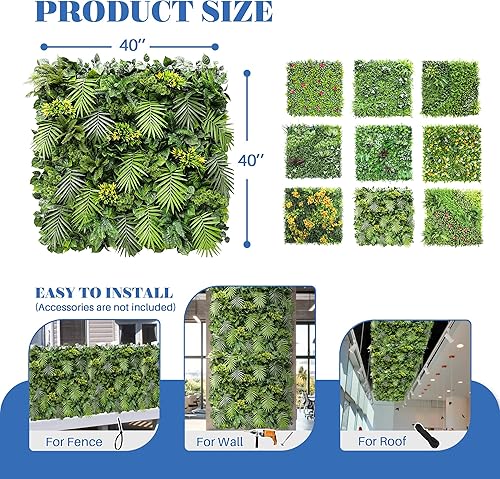 Miniatura 5 de ECOOPTS Paneles de boj artificiales para valla de privacidad de hiedra sintética, 40 x 40 pulgadas, plantas de seto topiario para decoración de