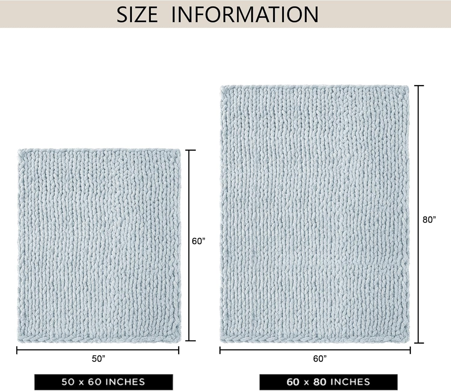 Chunky Knit Throw Blanket 50"X 60", 100% Handmade with Soft Chenille Yarn, 4.4lbs Thick Cable Knitted Blankets, Large Rope Knot Crochet Throws for Couch Sofa Bed Home Decor, Baby Blue - Image 9