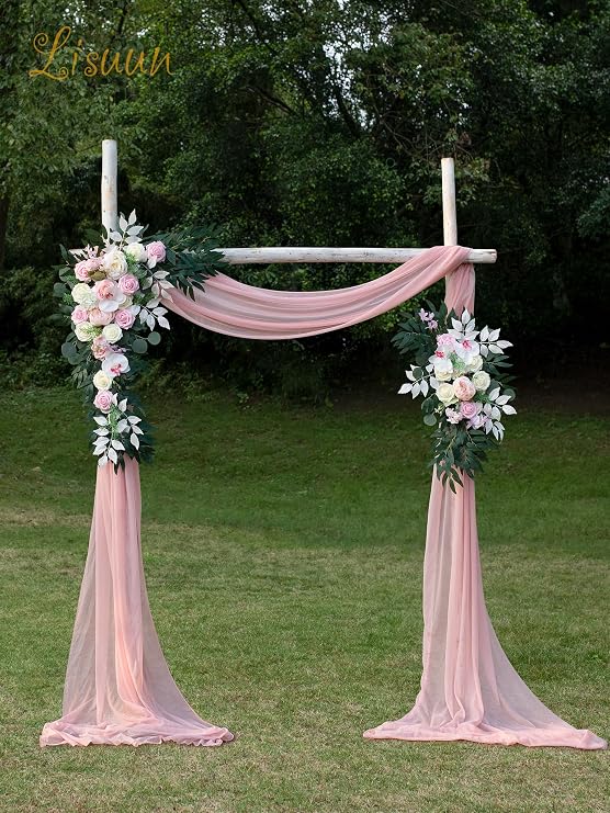 Lisuun Wedding Arch Flowers, Artificial Flowers for Decoration, 2pcs Flower Swag and 1 pcs Semi-Sheer Chiffon Table Runner Swag for Beautiful Dream Wedding Ceremony Floral Decor - Pack of 3