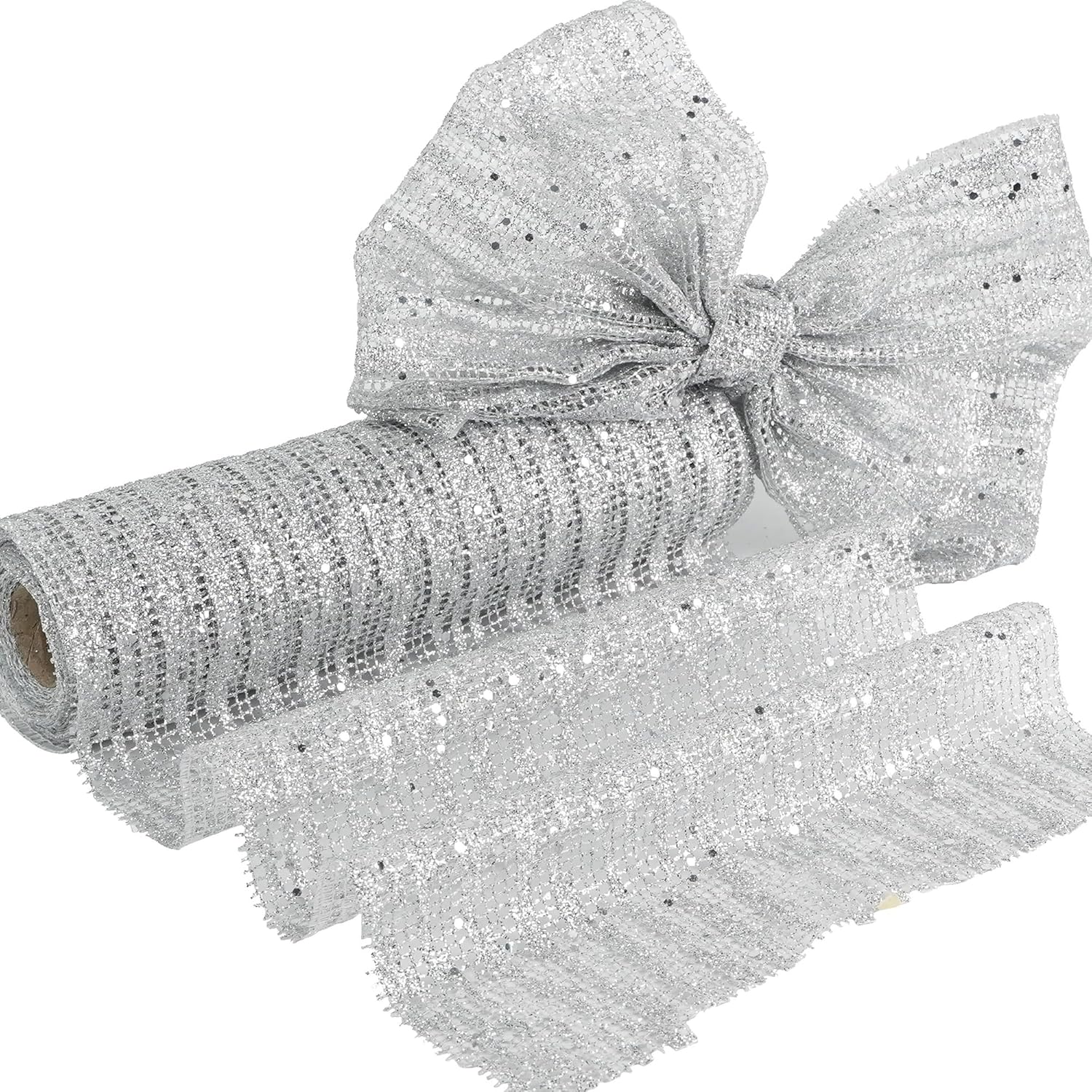 HUIHUANG Champagne Wired Ribbon 6 inch Wide Champagne Gold Glitter Christmas Tree Ribbon Mesh Ribbon for Tree Decorations, Garlands, Large Bows, Wreaths, Large Box Wrapping- Continuous 10 Yards