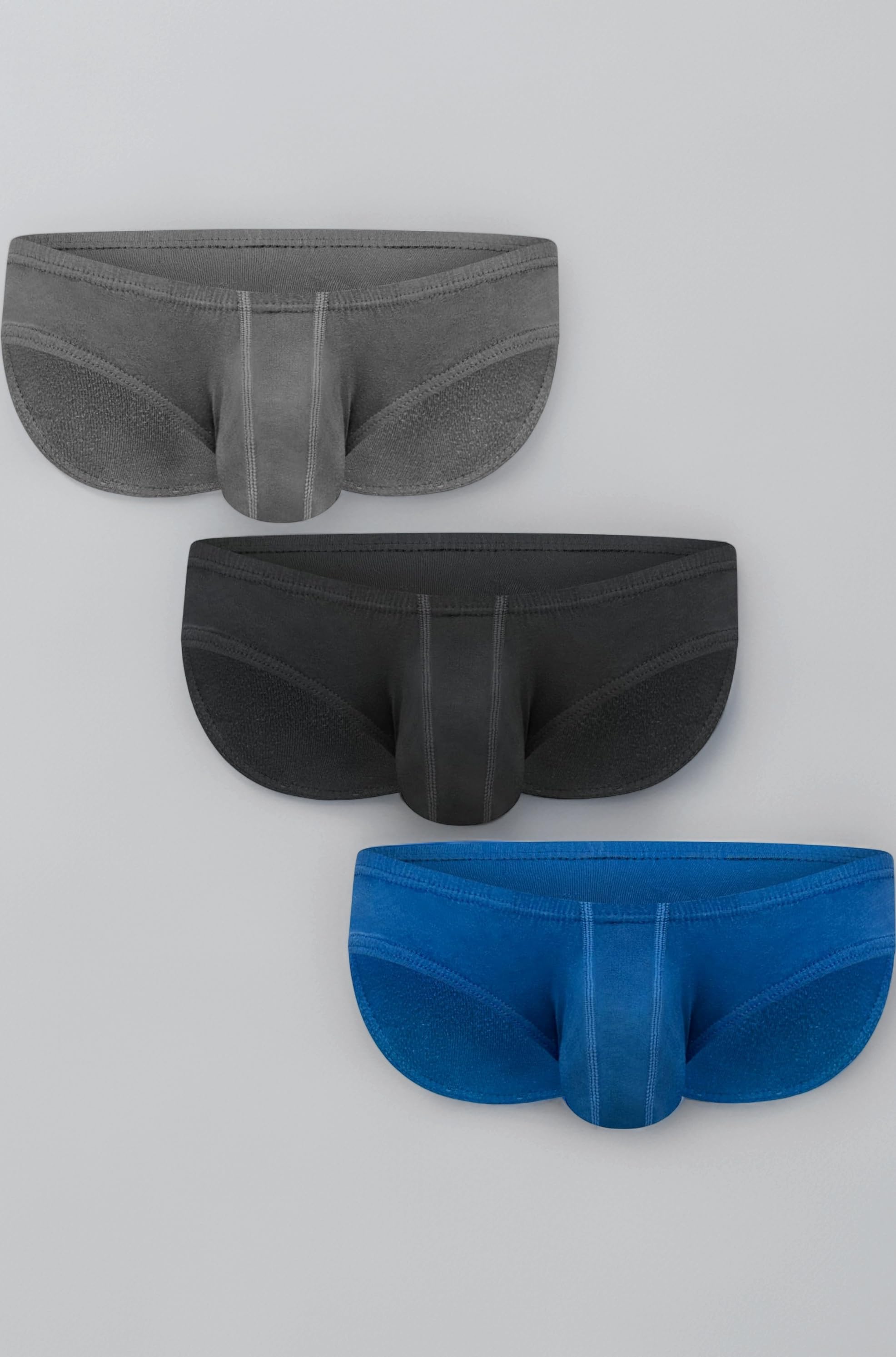 Real Men Ares-Accent Low Rise Bikini Briefs with ABCD Pouch Size XS-5XL, Pack of 3 - Black/Blue/Grey, Medium
