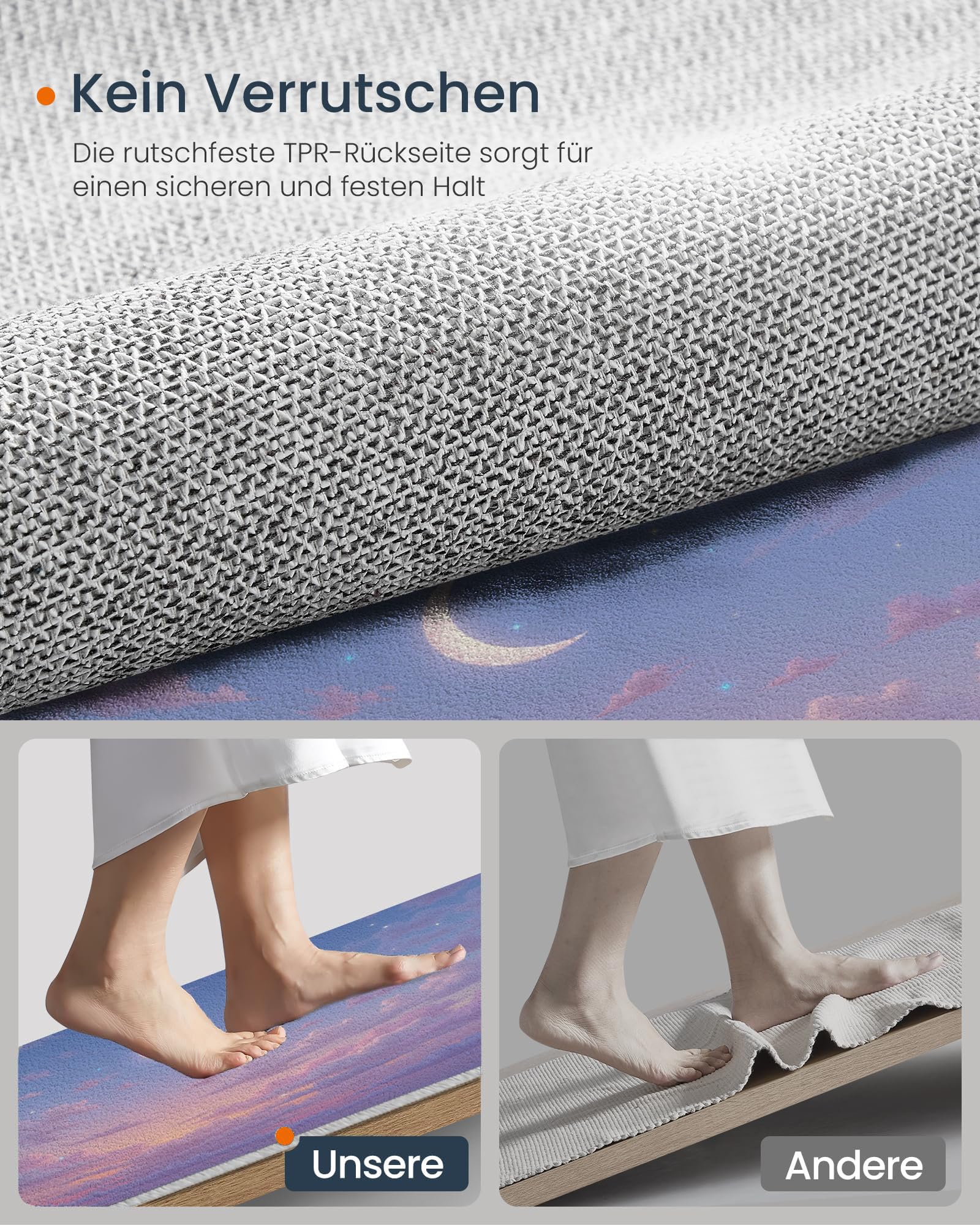 Tapis Rond 120cm Lavable Machine, Moquette Antidérapante Poil Bas Style Ciel Onirique, Motif Ciel Étoilé Lune Doux pour Salon Chambre Cuisine Nursery Bureau
