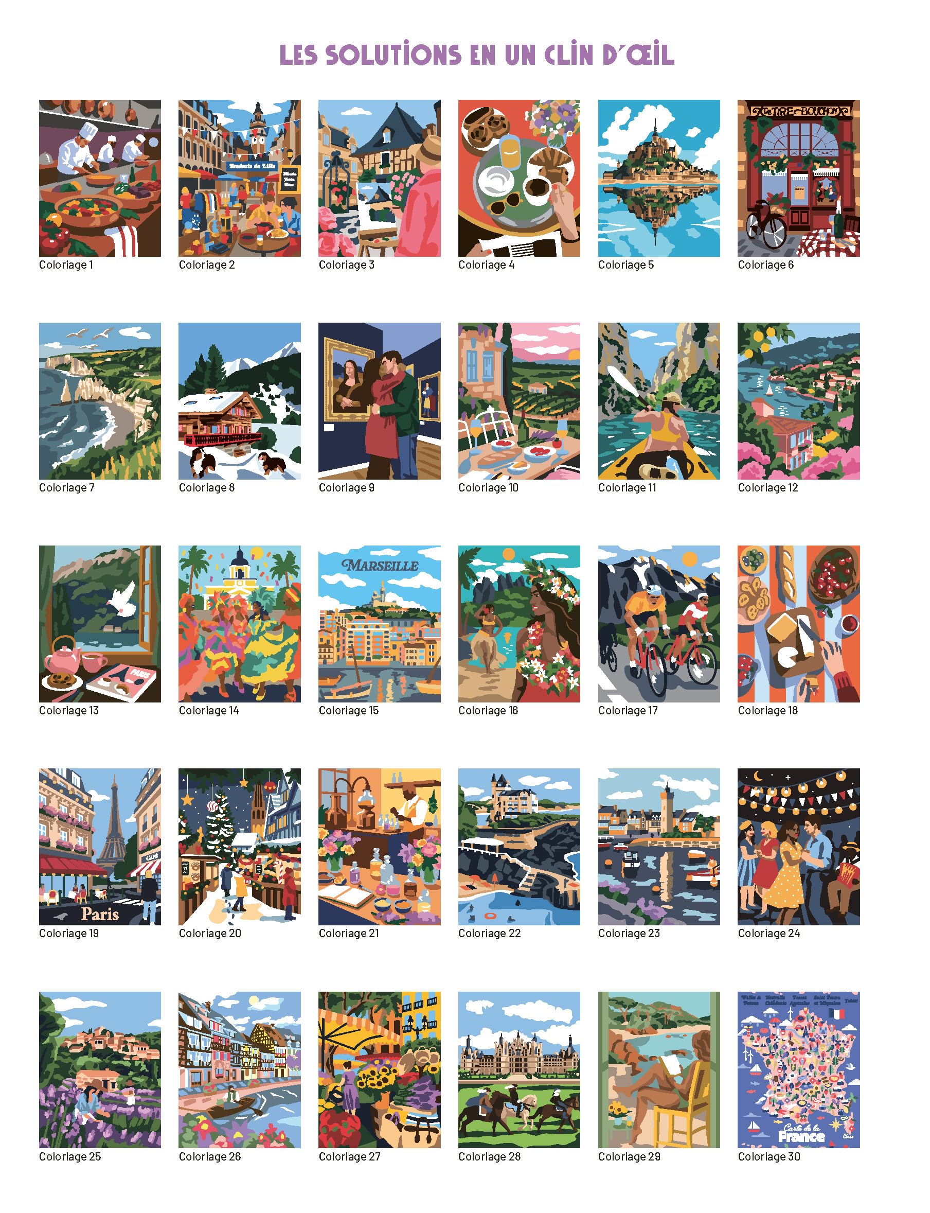Douce France - 30 Coloriages mystères pour adultes - Pages détachables + 1 Grand poster - Papier épais 190 gr