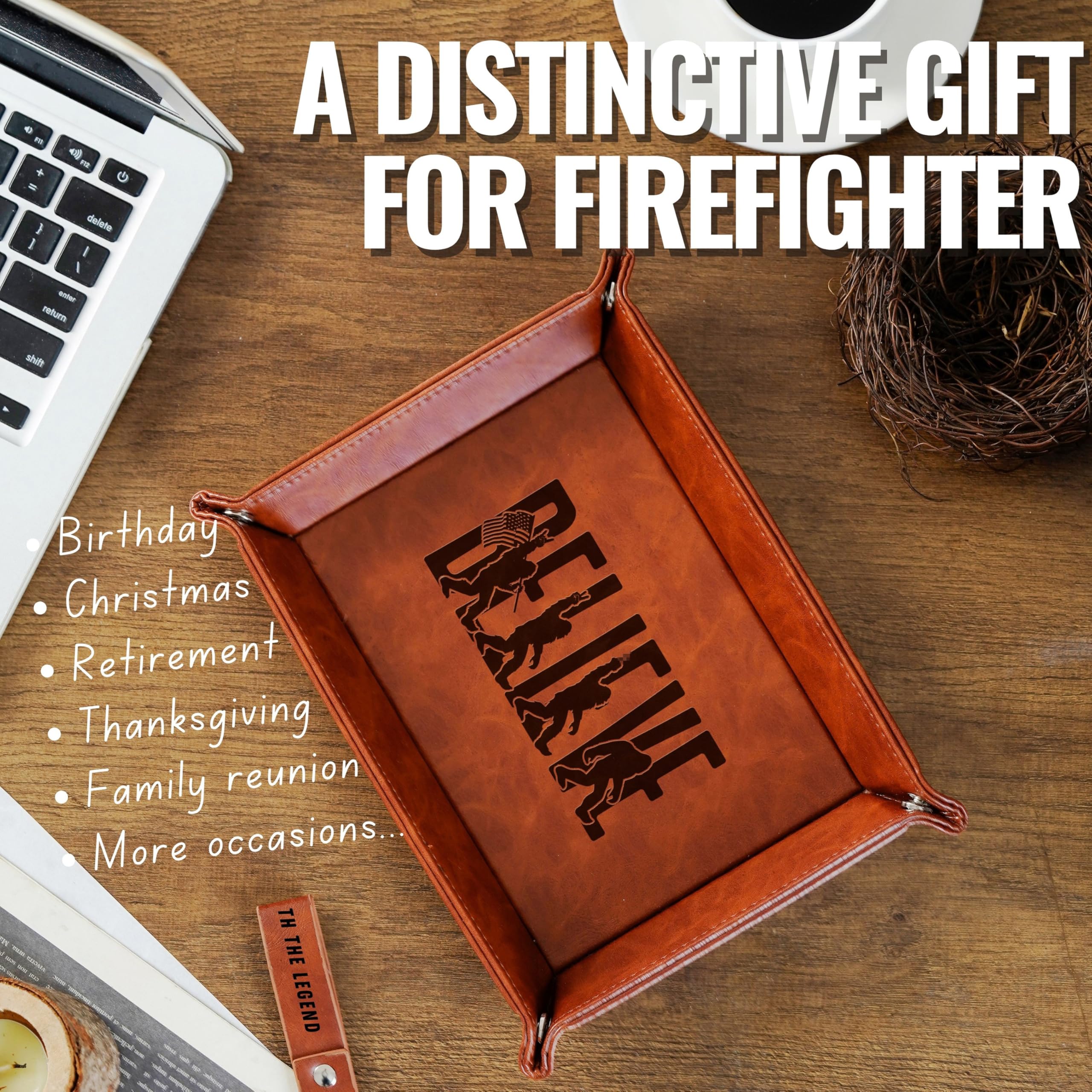 INNObeta Bigfoot Gifts Valet Tray, Desktop Storage Organizer PU Leather Bedside Tray Key Coin Holder for Bigfoot Lover, Perfect for Birthday, Christmas - Believe