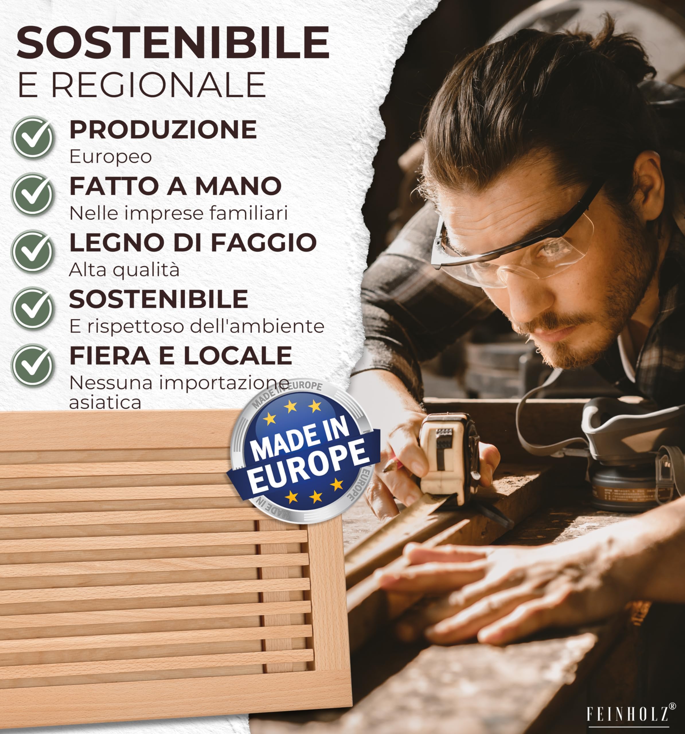 Tagliere pane con raccoglibriciole • Taglia pane 40 x 25 cm • In legno di faggio oliato • Prodotto in Europa • Tagliere pane raccogli briciole