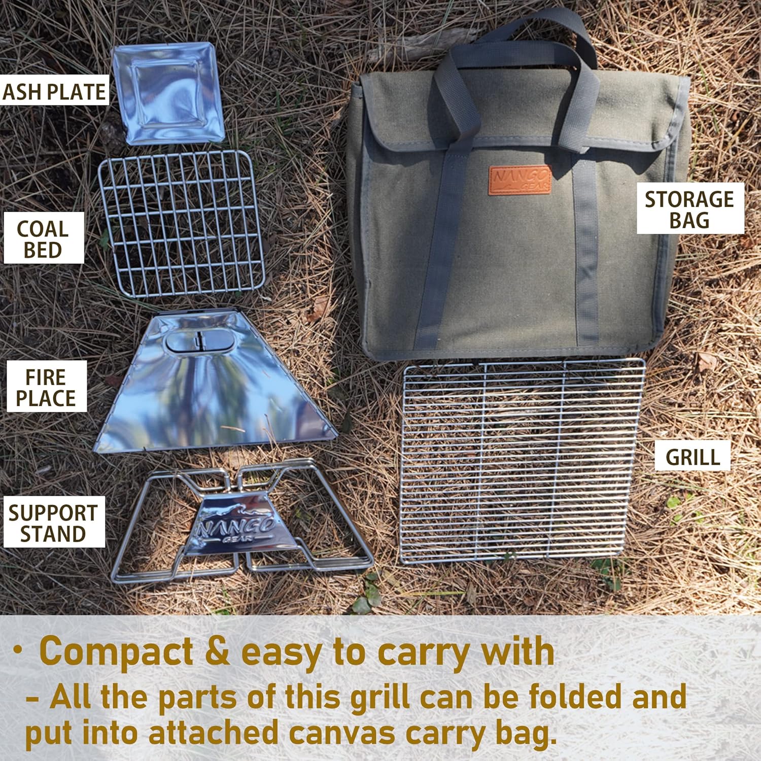 NANGOGEAR Flatpack Camping Grill Charcoal Barbecue BBQ Wood Burning Stove Portable Stainless Steel 111107(MT-2)