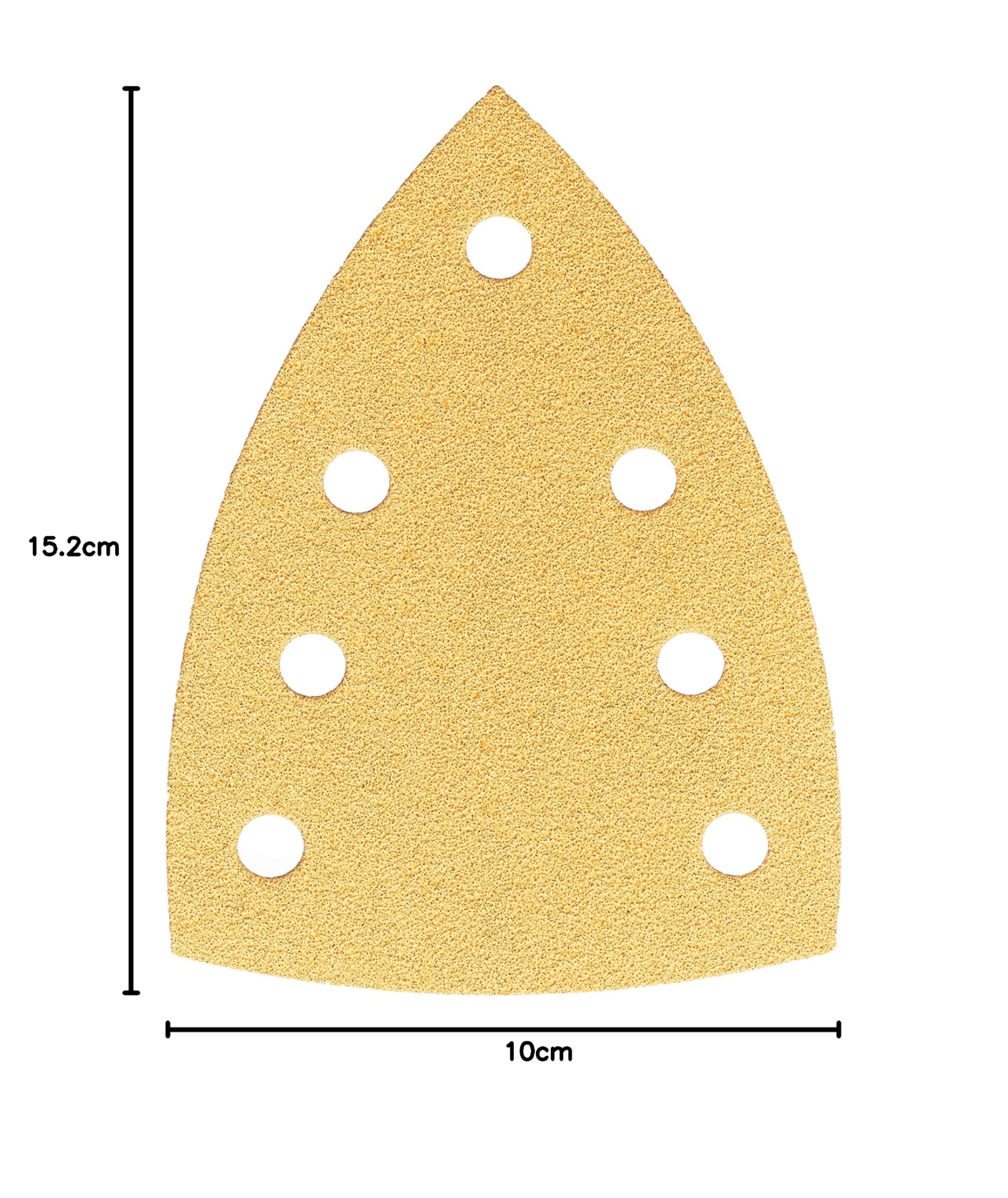 Mirka Gold Triángulo de lijado Papel de lija universal 100x152x152mm 7 agujeros/grano P150, 100 piezas/Para lijar yeso, masilla, aglomerado, madera, laca