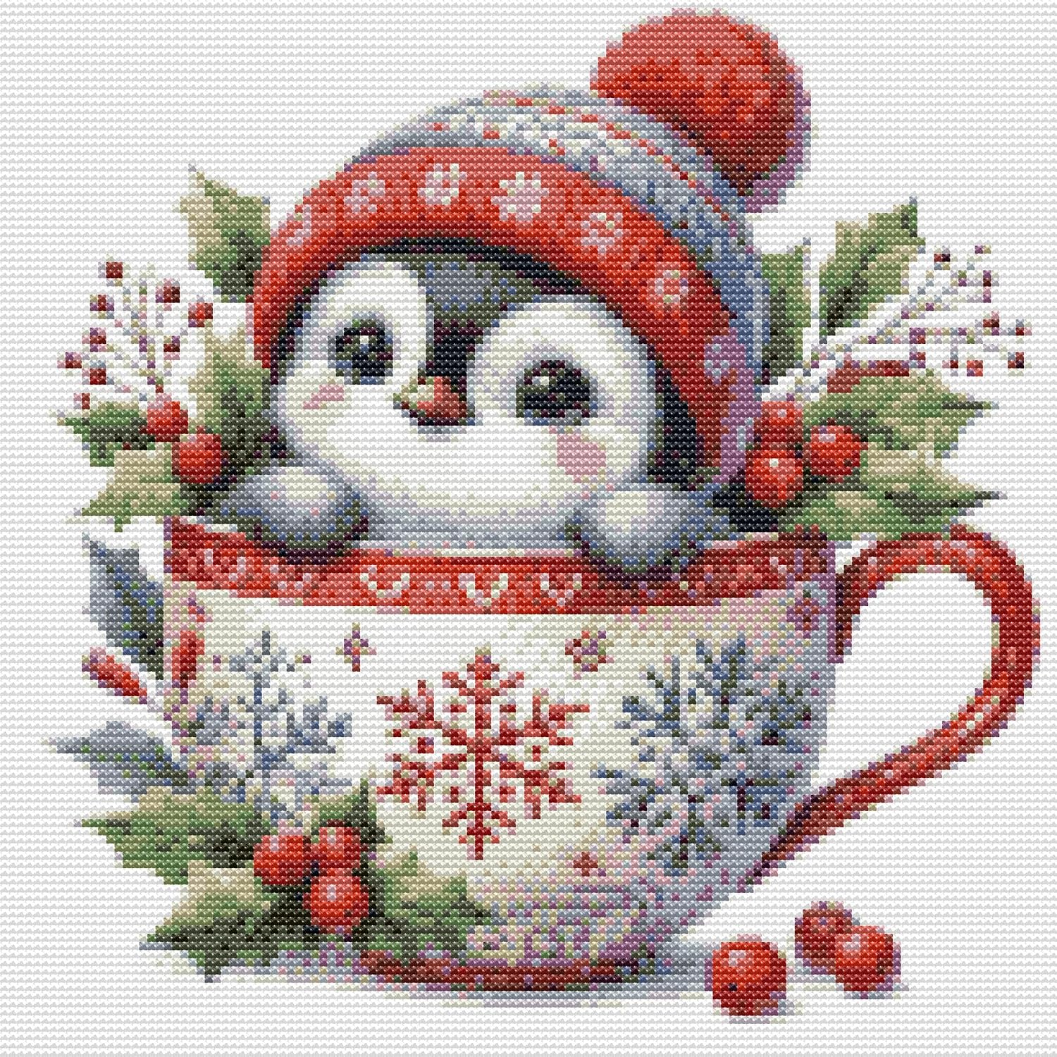 AuraDraw Christmas Stamped Cross Stitch Kits for Beginners Adults, Penguin Patterns Dimensions Needlepoint Art Crafts, Embroidery Kits for Beginners Adults for Home Decor 14x14inch