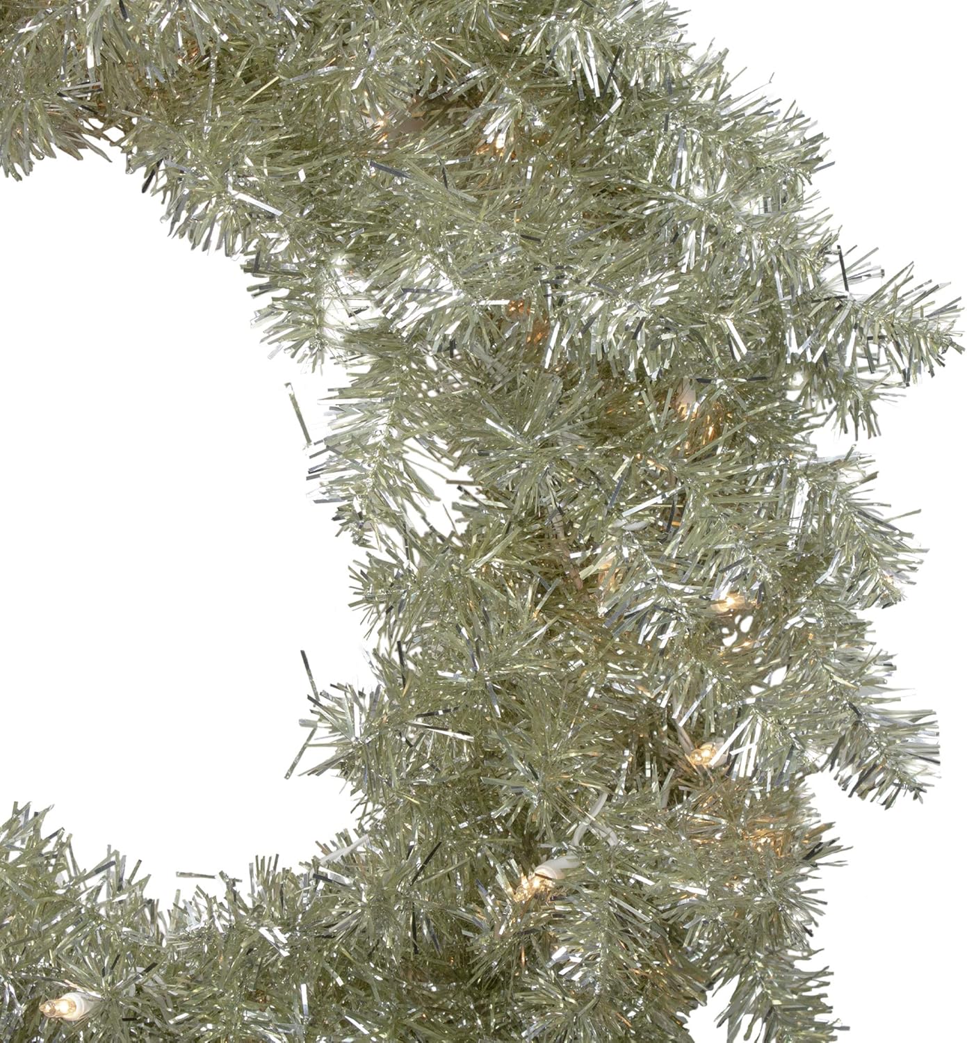 Pre-Lit Metallic Champagne Artificial Tinsel Christmas Wreath - 24 inch Clear Lights