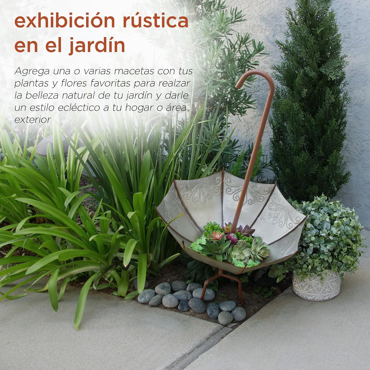 Alpine Corporation 36" Tall Outdoor Rustic Upside Down Umbrella Garden Stake and Planter