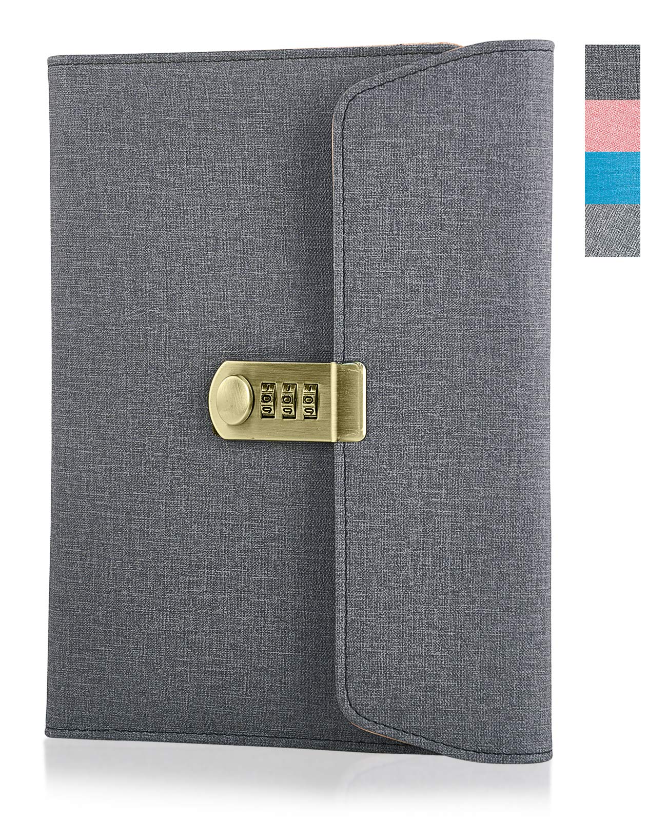 Journal with Lock for Women, 2-in-1 Lock Journal with Combination Digital Password, Locking Diary Journal with 4 Card Slots, Pen Holder, 95 Sheets/190 Pages A5 Papers, Dark Grey