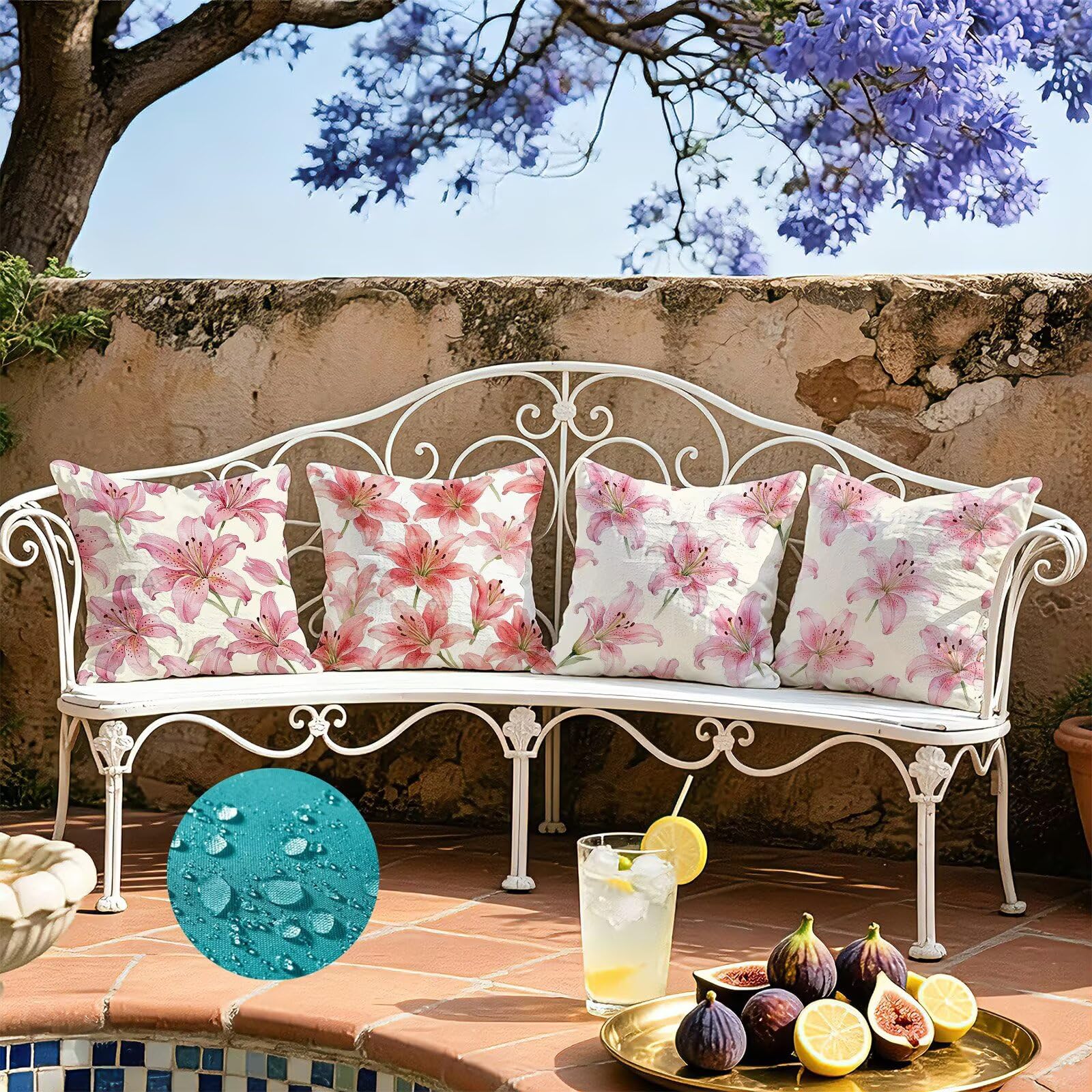 Rosa Federe Cuscini Divano 60x60cm, Cuscini da Esterno Set de 4, Cod-107 | Velour Copricuscini Decorativi Letto Arredo, per Letto, Soggiorno, Giardino, Esterno, Casa Decorazione Set di 4 Giglio