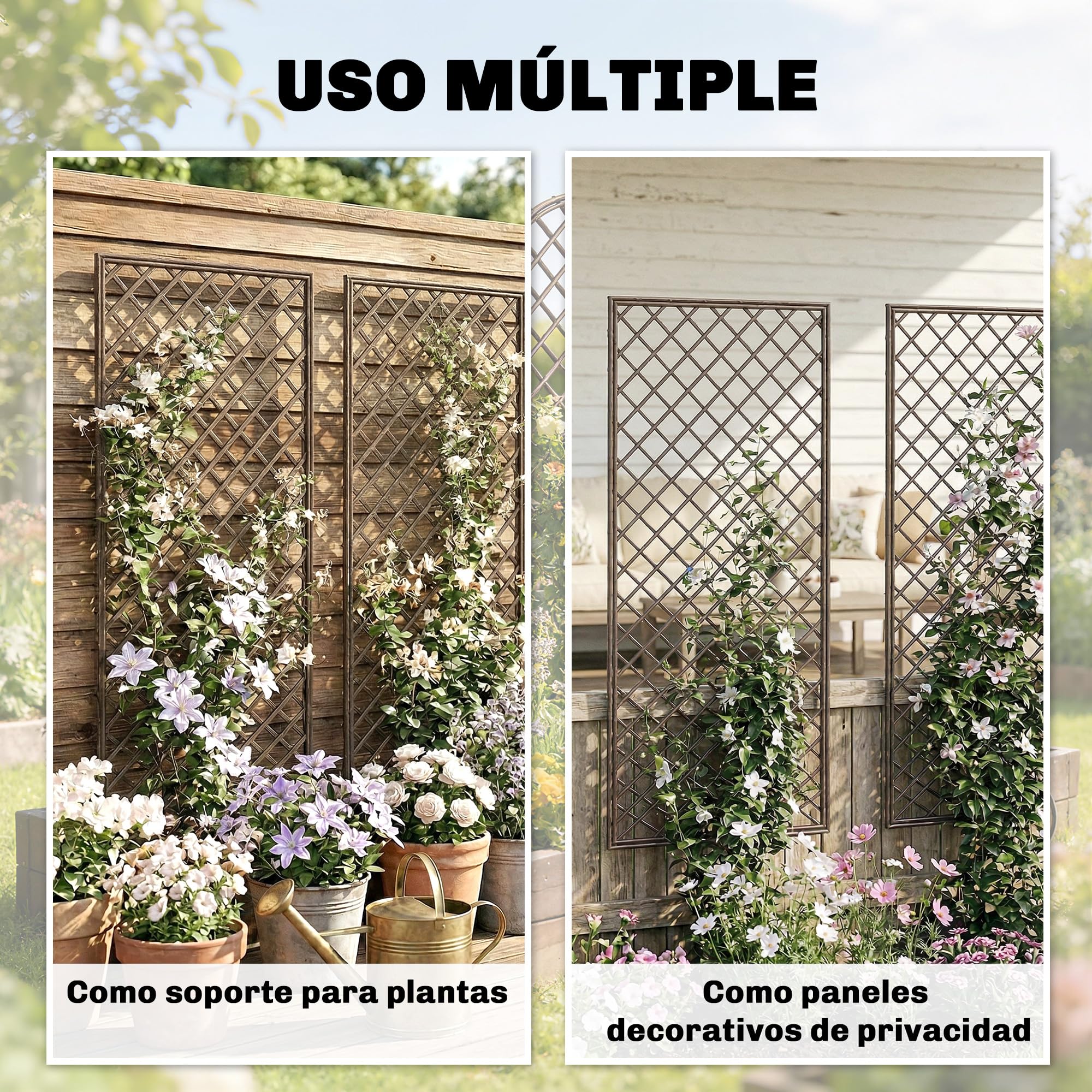 Outsunny Juego de 3 Enrejados de Jardín de Mimbre, Soportes para Plantas Trepadoras con Parte Superior Plana, para Frutas, Verduras, Flores, Decoración Exterior para Patio, 43x112 cm, Madera Natural