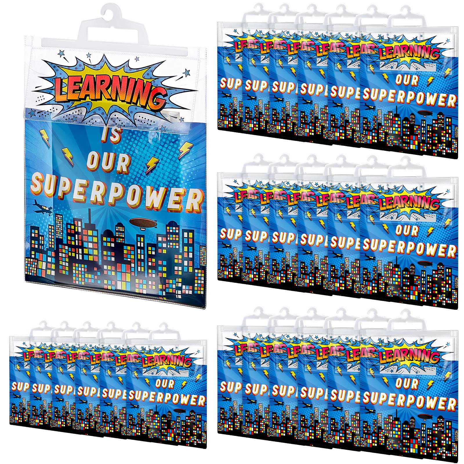 Photo 1 of 24 Pcs Kids Book Buddy Bags 13.8 x 11 Inches Hanging Storage Bags Pouch Clear Plastic Book Bags for Classroom Home Library Teacher Student Supplies