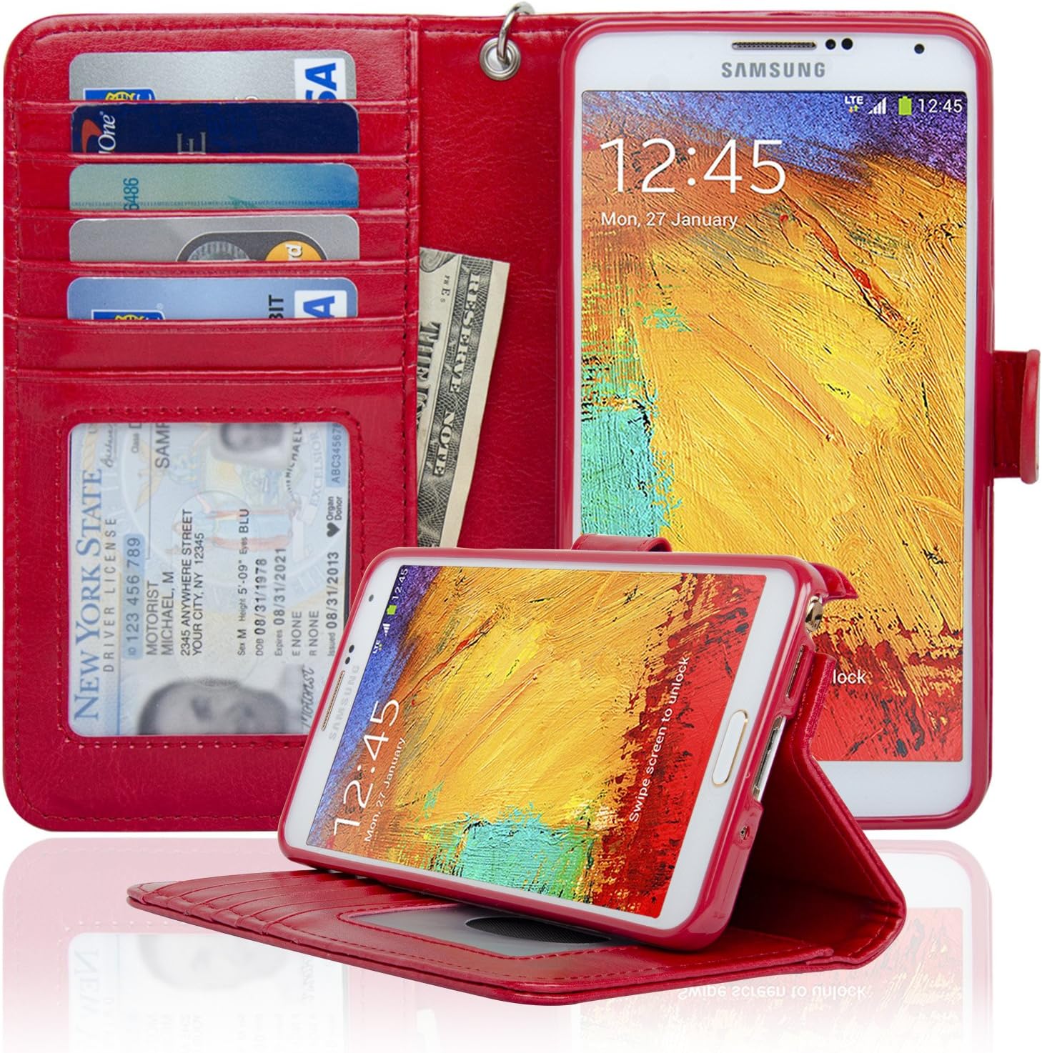 Navor Protective Flip Wallet Case for Samsung Galaxy Note 3 - Red (N3ORD)
