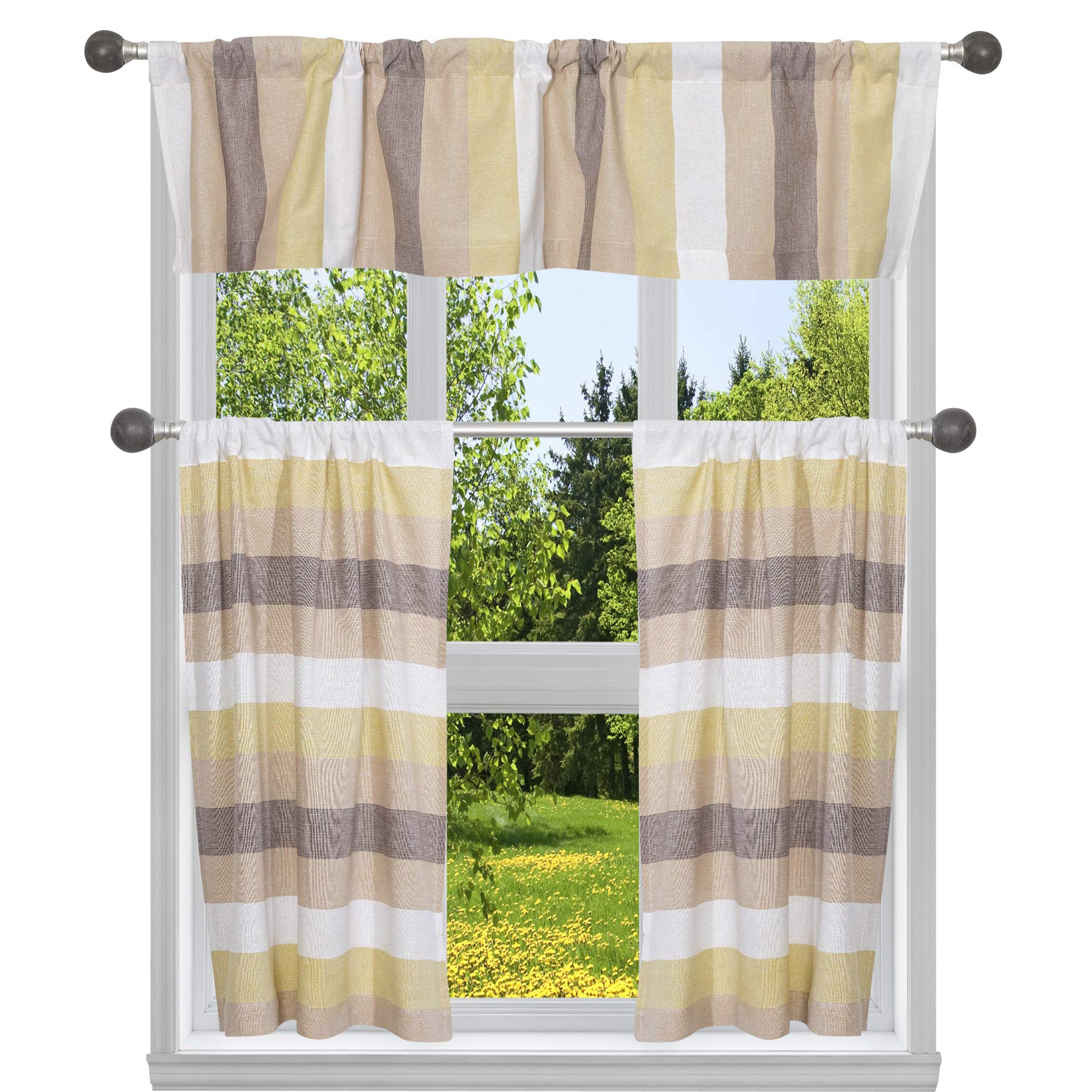Juego de cortinas de cocina salvia Homemaison, decoración de rayas de 58x15 cm