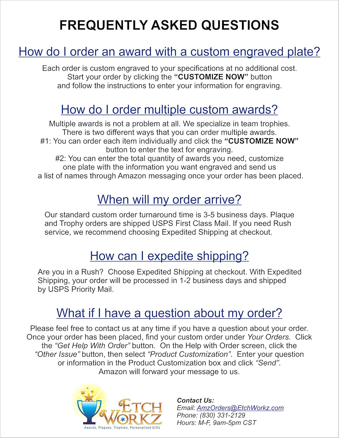 Etch Workz Customize Heavy Resin Casting Award - Curve RF2800 Series Resin Art Trophy - 3D Action - Engraved & Personalized Free