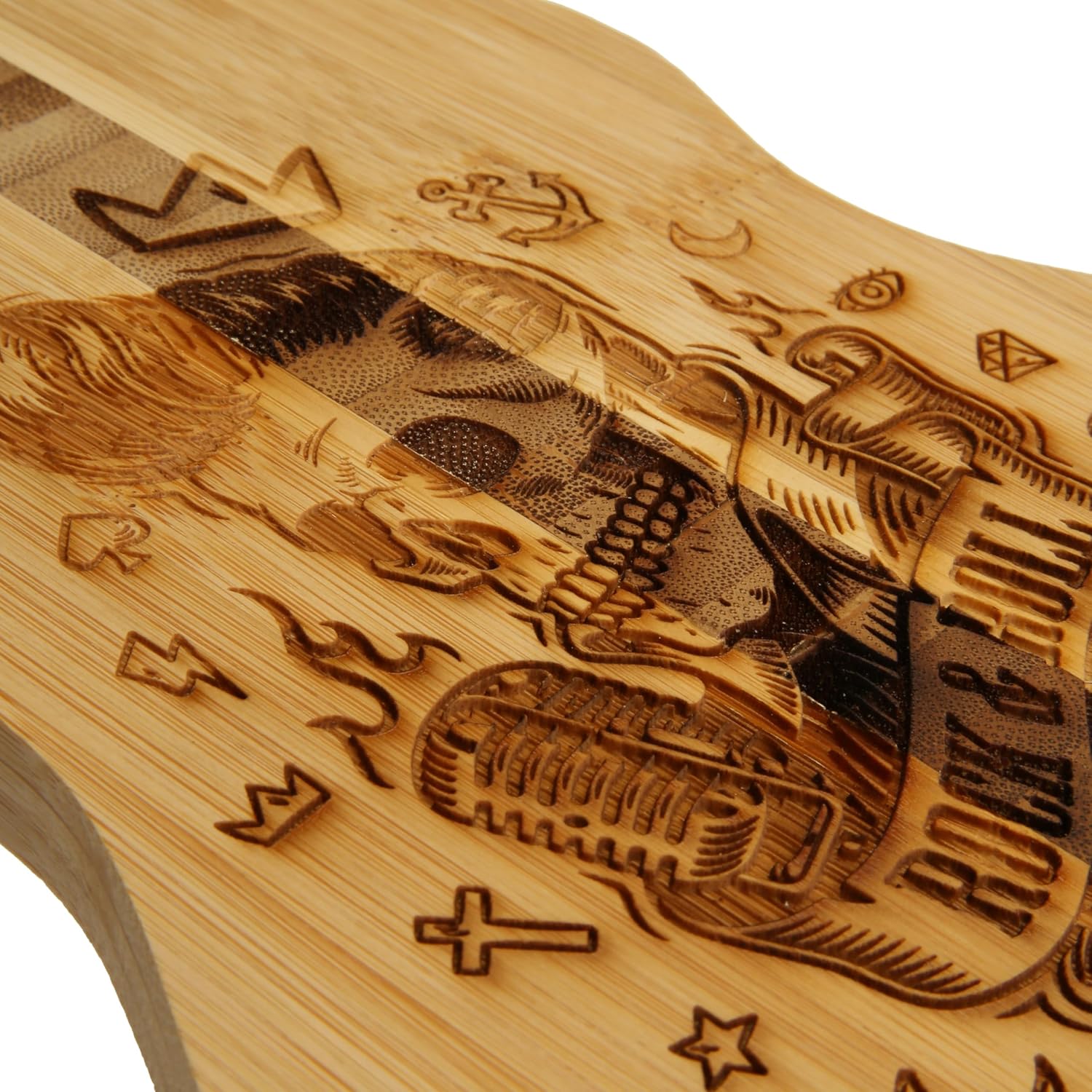 Guitar Shaped Bamboo 7” x 17” Serving and Cutting Board – Music Inspired Kitchenware: Perfect for Serving Appetizers, Cheeses, Charcuterie and More (ROCK AND ROLL)