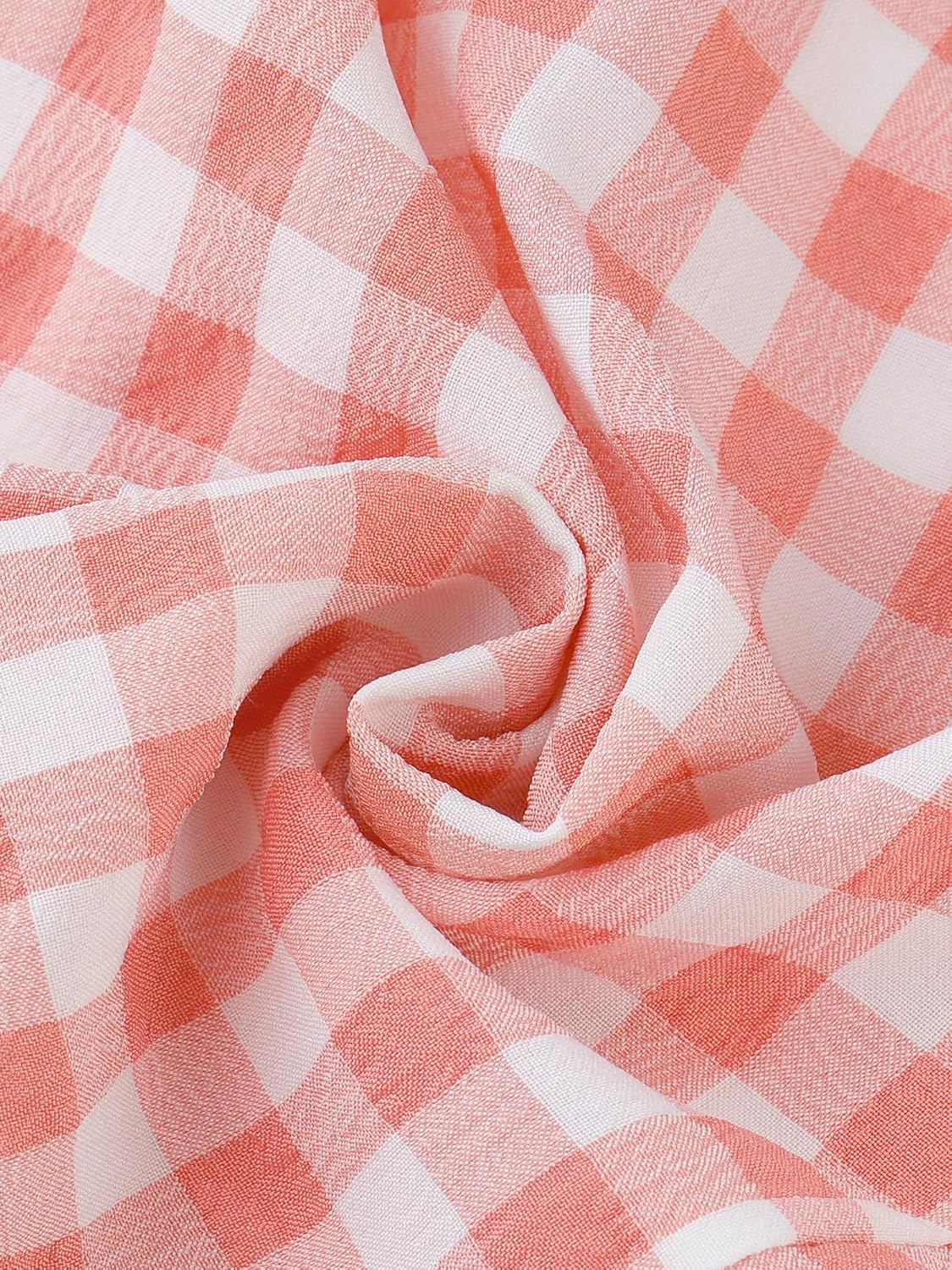 Allegra K Puff Sleeve Gingham Top for Women's Crew Neck Cute Peasant Fitted Checkered Plaid Shirt - Image 5