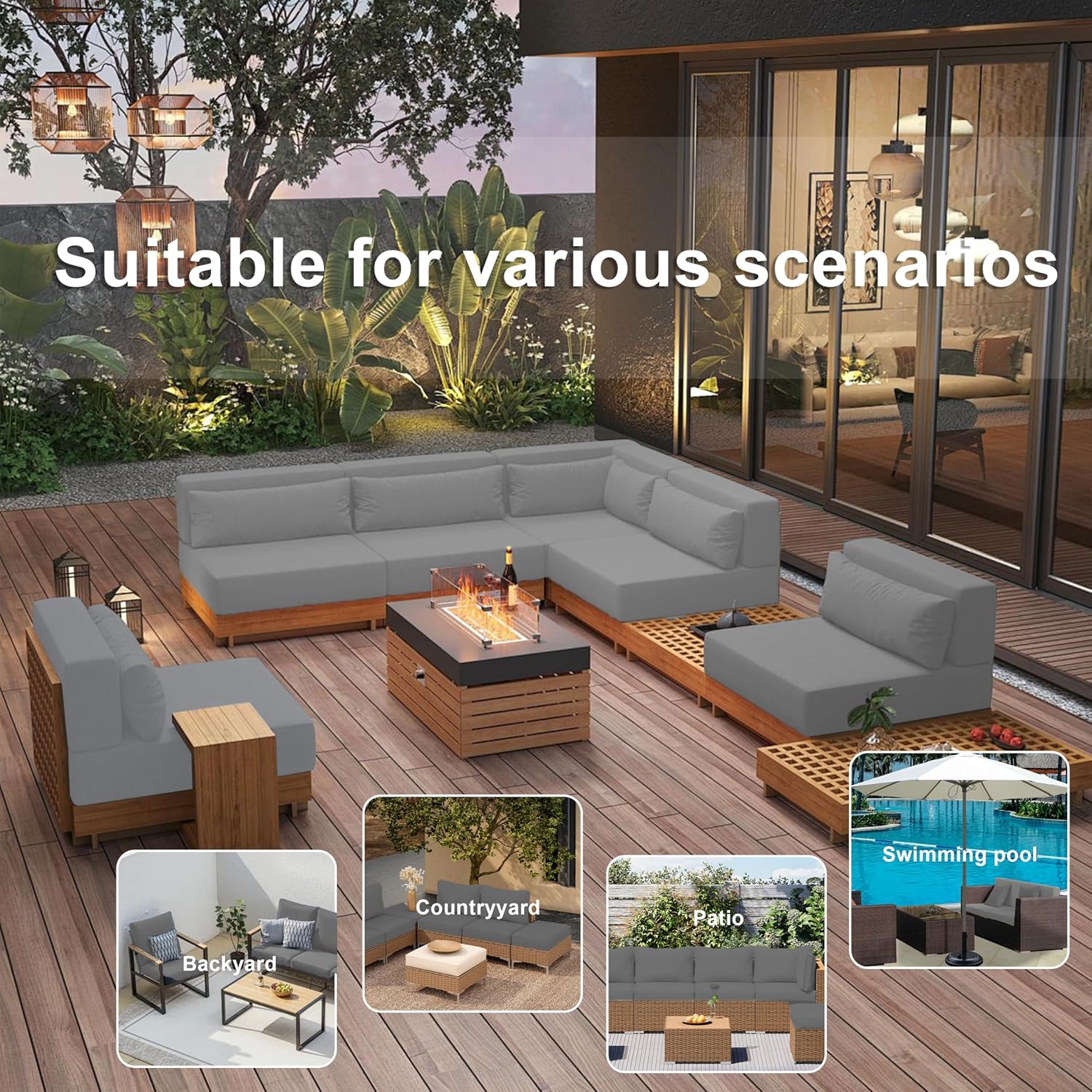 8Pcs Cushions Covers for Outdoor, Stretchable Patio Furniture Couch Slipcovers, Chairs Sofa Replacement Couch Cover Waterproof (Cover Only) (Grey)