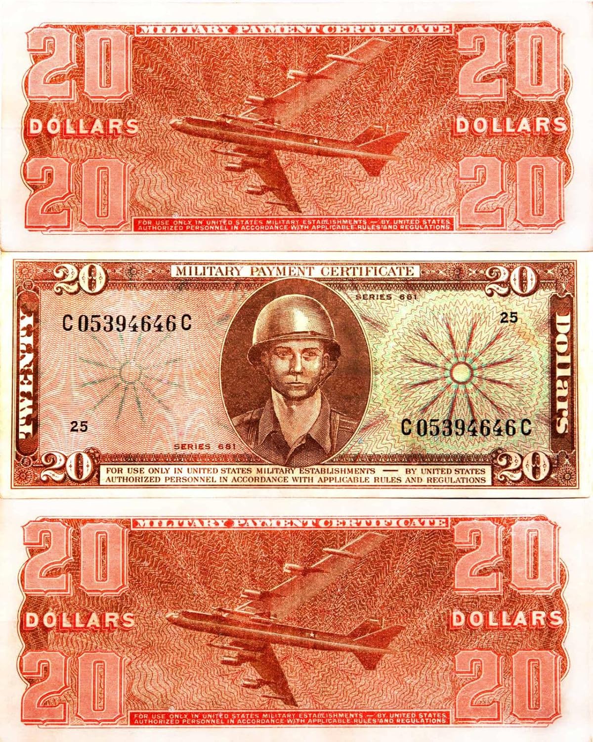 B-52 Bomber Military Payment Certificate $20 Series 680 Viet Nam War 16x20 Poster