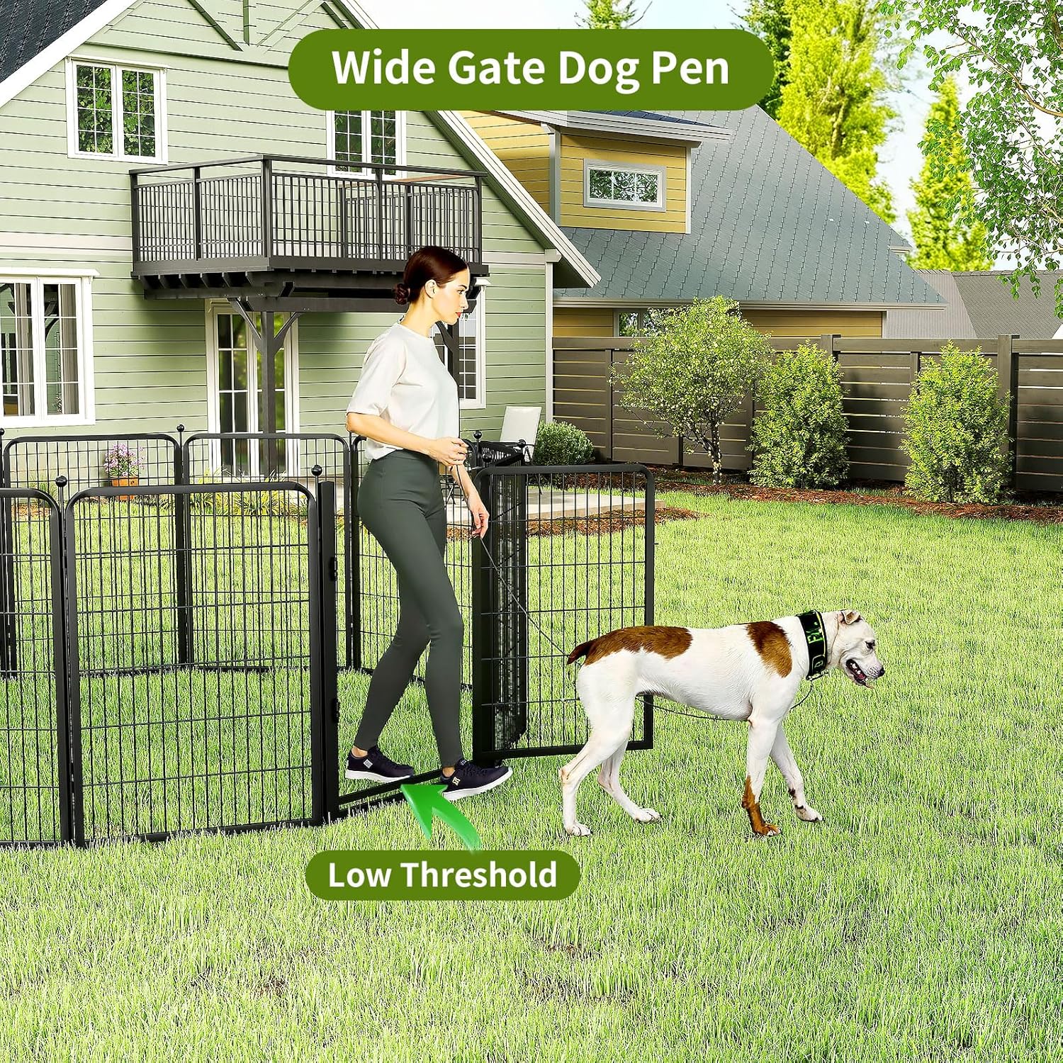 Dog Playpens Extra Wide Gate, 40" H 8 Panels Low Threshold Puppy Playpen Heavy Duty Dog Pen, Dog Playpen Outdoor for Yard RV Camping, Black