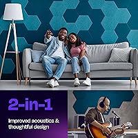Vista 2 de Paneles acústicos de alta densidad para amortiguar sonidos, forma hexagonal, paquete de 12 unidades de 14" x 12.1" x 0.4", color turquesa océano